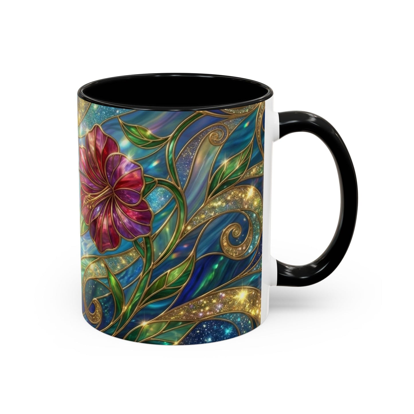 Stained Glass Hummingbird Mug, Colorful Floral Coffee Cup, Bird And Flower Art Mug, Nature Lover Gift, Artistic Garden Mug, Unique Gift