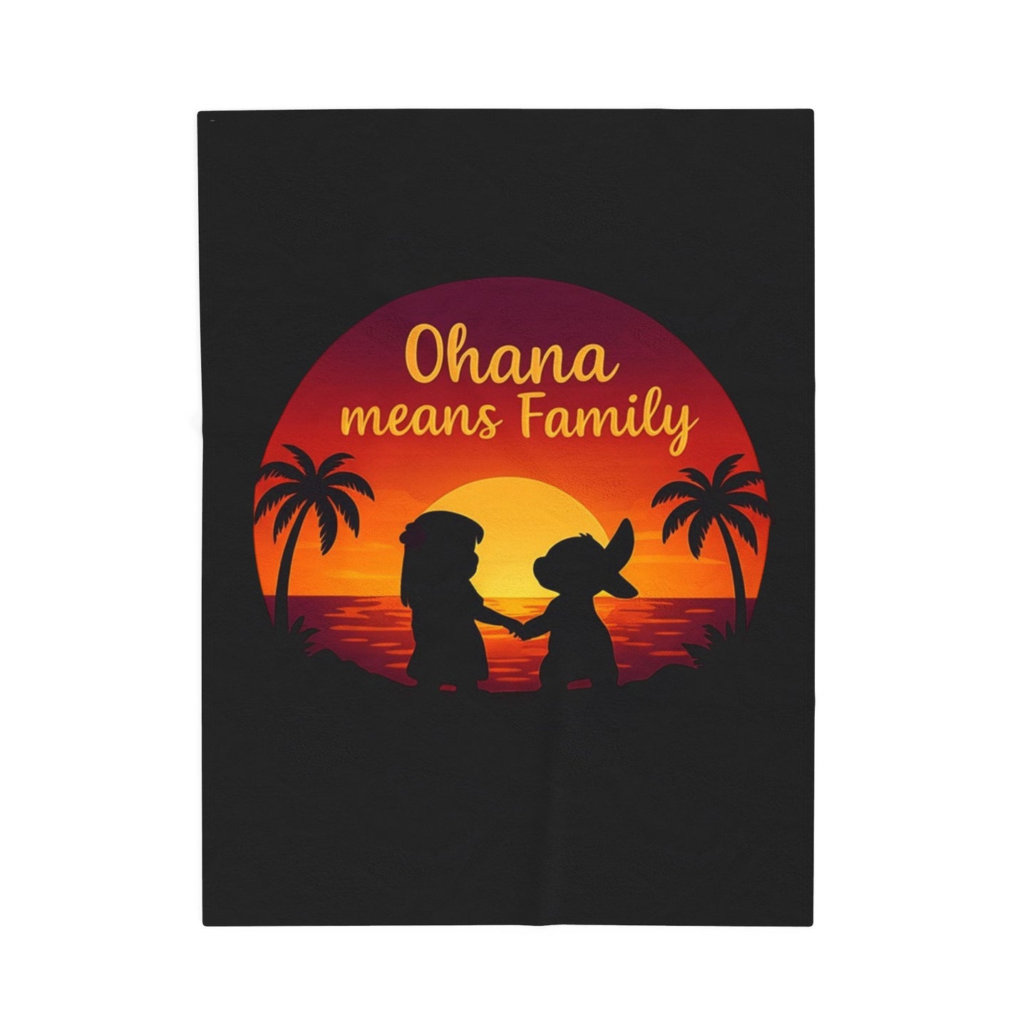 Ohana Means Family Blanket – Hawaiian Sunset Throw, Tropical Bedding, Stitch-Inspired Gift