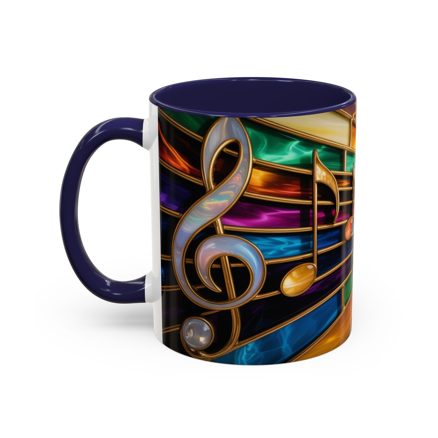 Stained glass music mug, musical notes coffee cup, colorful musician gift mug, music lover present, treble clef art mug, music teacher gift