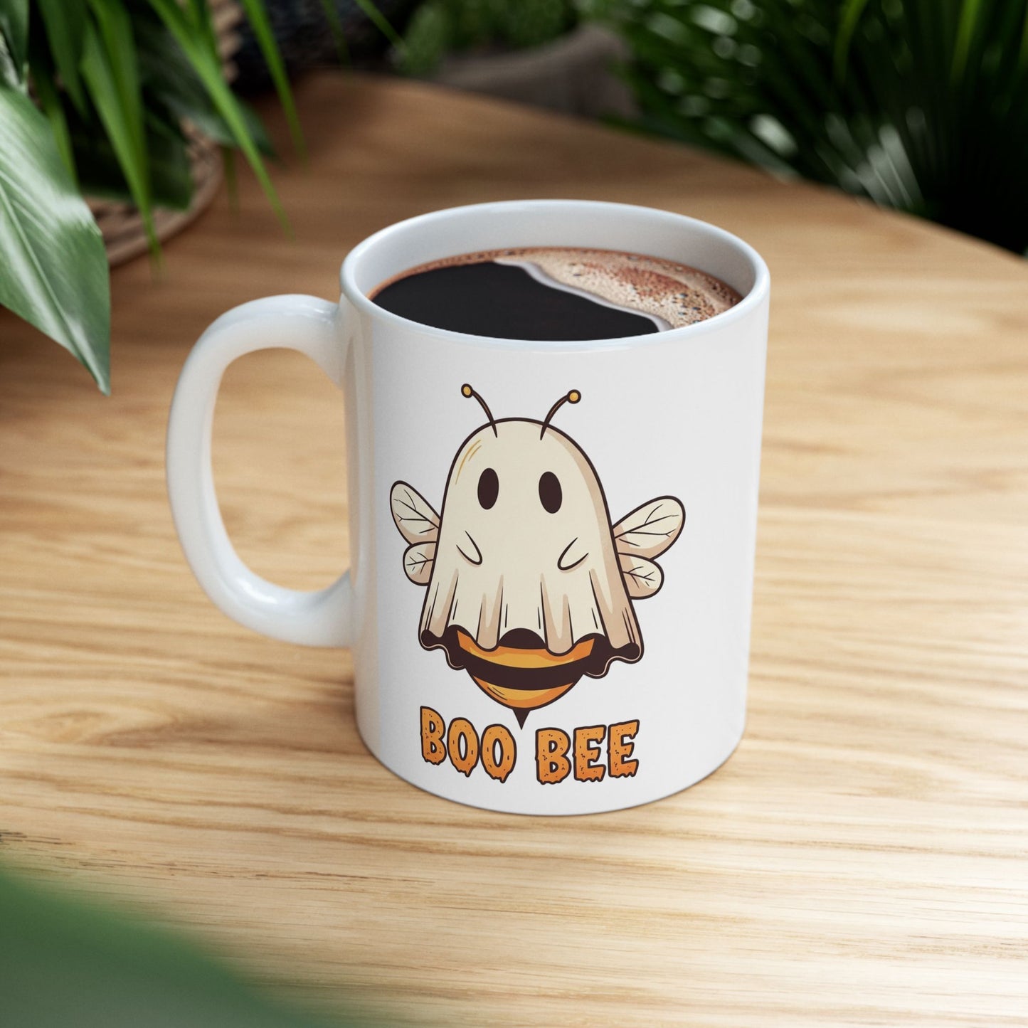 Boo Bee Halloween Mug - Funny Ghost Bee Coffee Cup, Spooky Season Pun Mug, Cute Fall Gift, 11oz and 15oz Ceramic Mug for Bee Lovers