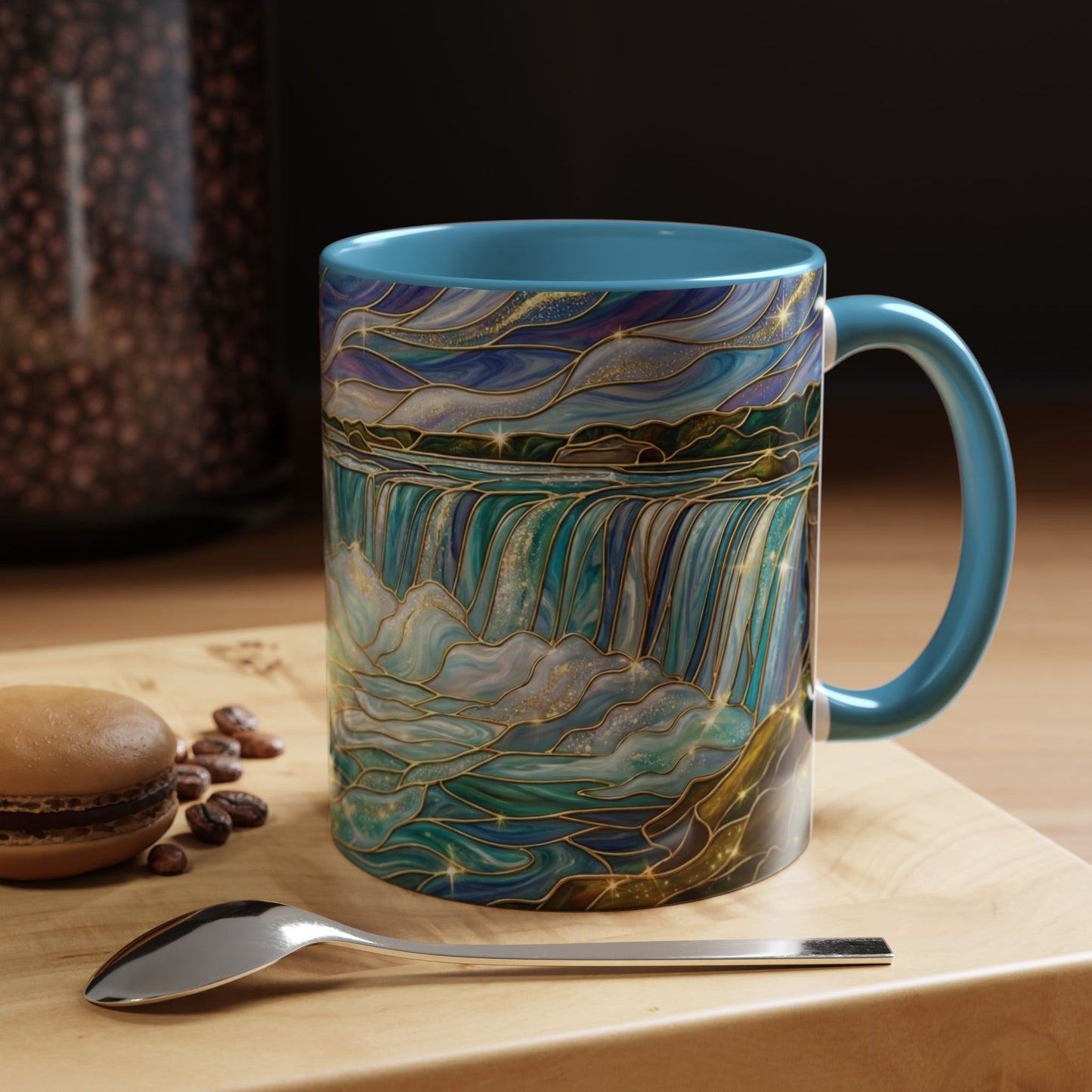 Faux Stained Glass Niagara Falls Mug, Waterfall Coffee Cup, Canada Souvenir Gift, Upstate New York Travel Memento, Nature Lover Tea Cup