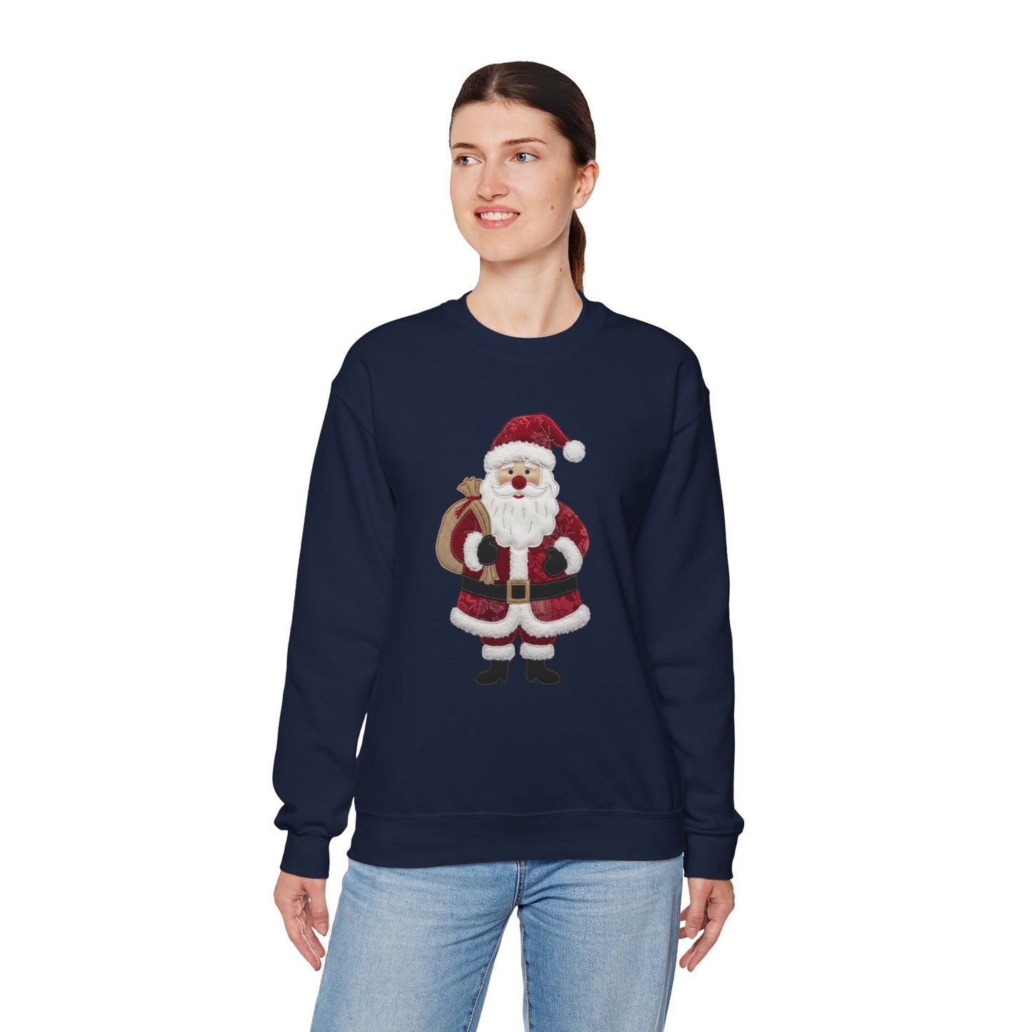 Faux patchwork Santa sweatshirt, Christmas Santa crewneck, cozy holiday sweater, vintage Santa pullover, festive winter sweatshirt, Xmas gift
