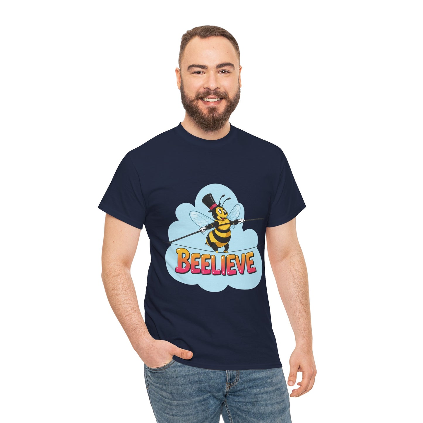 “Beelieve” Bee Pun T‑Shirt | Cute Bee Graphic Tee | Inspirational Pun Shirt | Funny Nature Lover Gift | Bee Belief Positive Vibes Tee