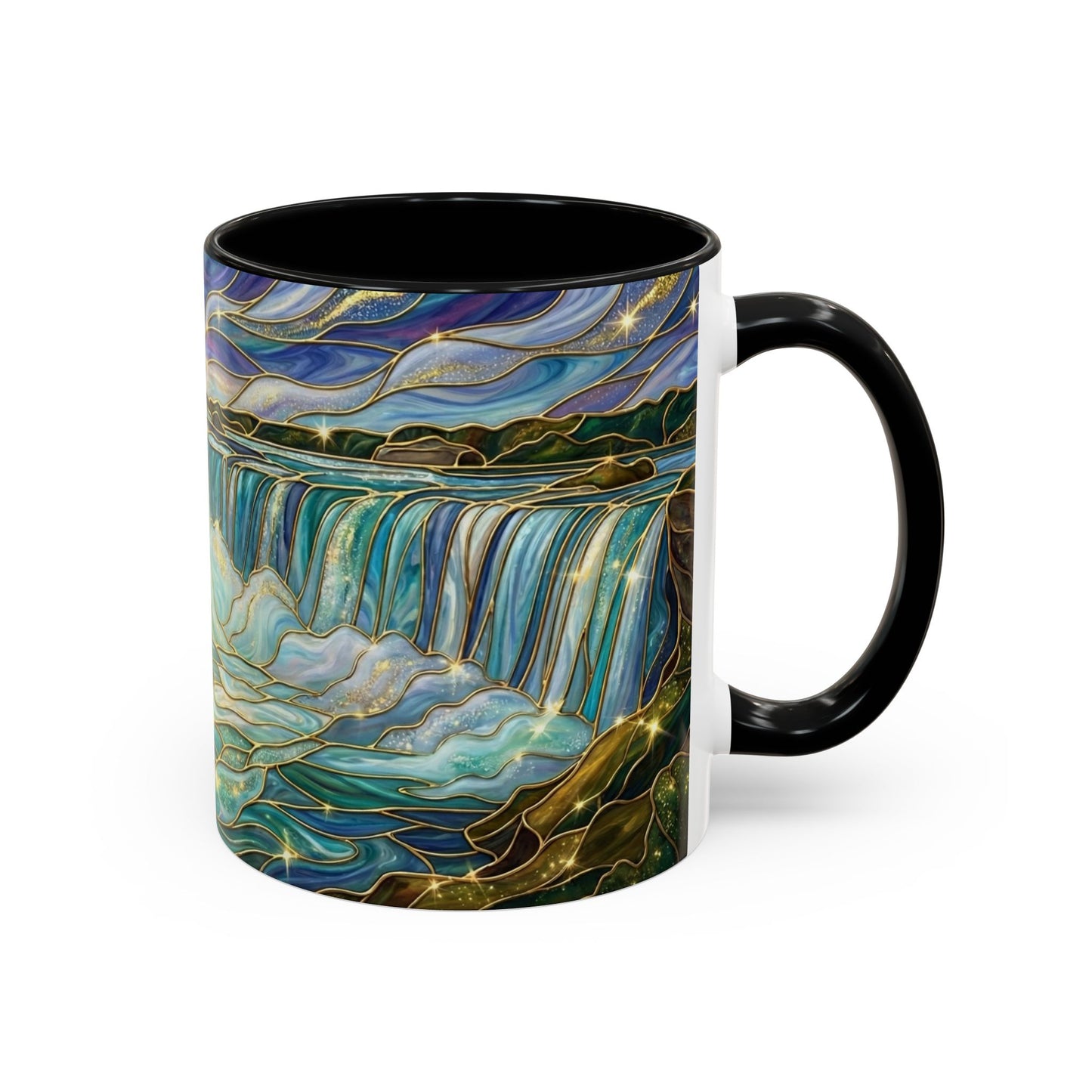 Faux Stained Glass Niagara Falls Mug, Waterfall Coffee Cup, Canada Souvenir Gift, Upstate New York Travel Memento, Nature Lover Tea Cup