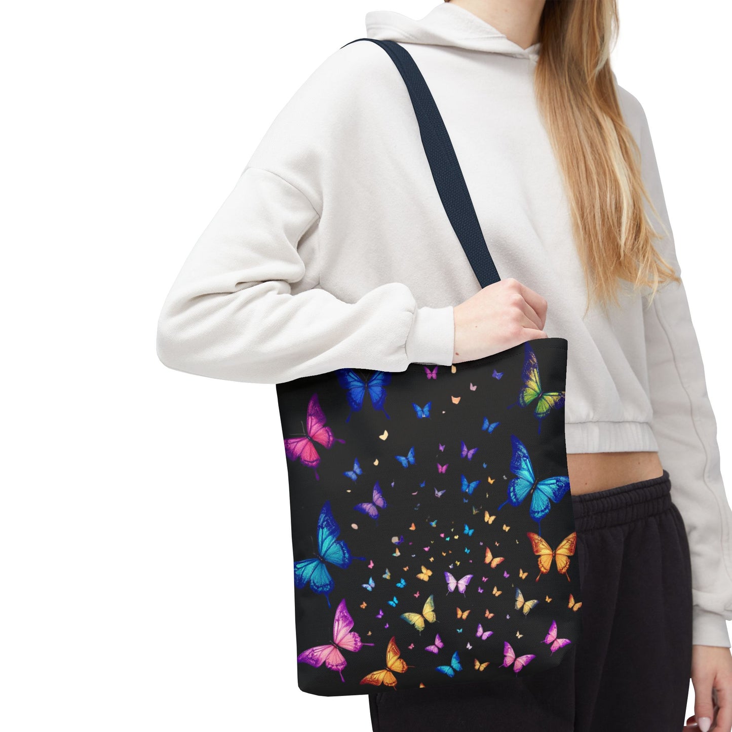 Butterfly Swarm Tote Bag – Colorful Rainbow Butterfly Tote, Aesthetic Canvas Bag, Nature-Inspired Gift, Magical Reusable Eco Purse