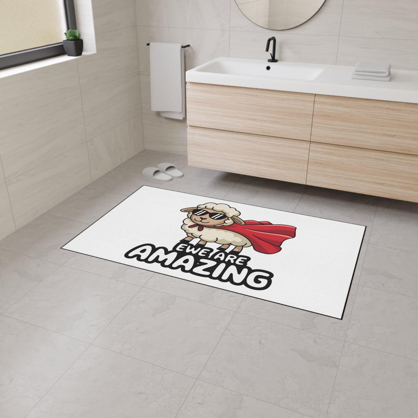 Funny Sheep Welcome Mat - “Ewe Are Amazing” Rug | Cute Farmhouse Door Mat | Superhero Animal Pun Rug | Funny Gift for Animal Lovers