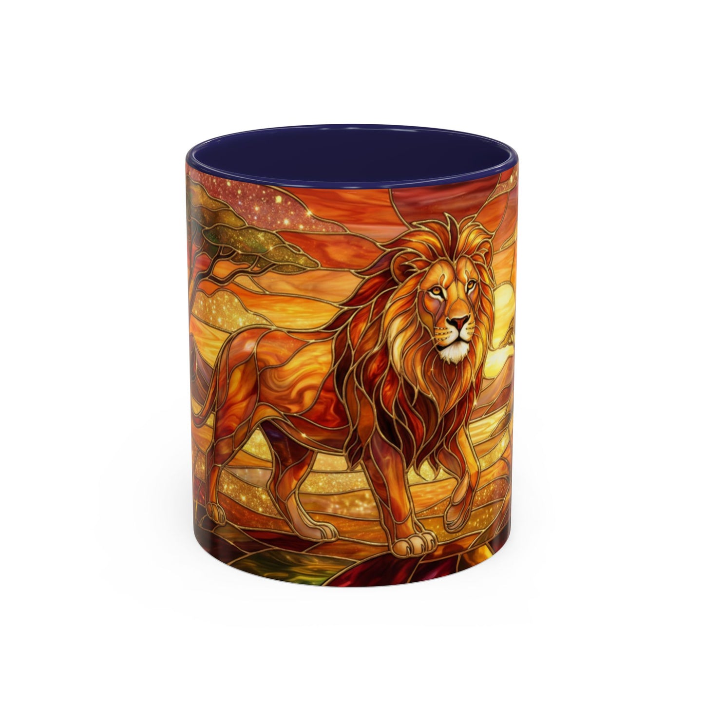 Stained Glass Lion Mug, Majestic Lion Coffee Cup, African Sunset Art Mug, Safari Wildlife Gift, Colorful Lion Lover Ceramic Mug