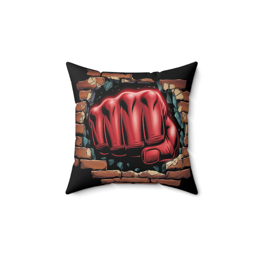 Pillow - Red Fist Smashing Through Brick Wall Design