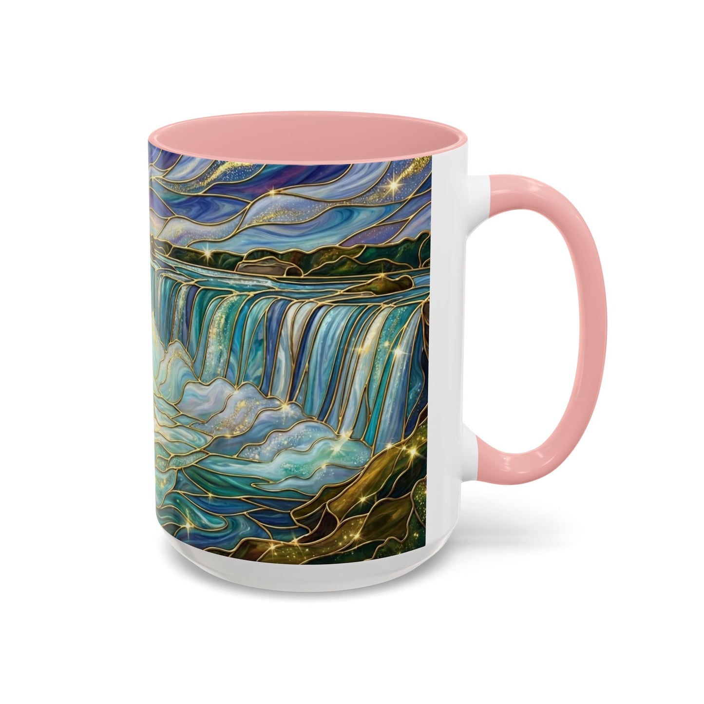 Faux Stained Glass Niagara Falls Mug, Waterfall Coffee Cup, Canada Souvenir Gift, Upstate New York Travel Memento, Nature Lover Tea Cup