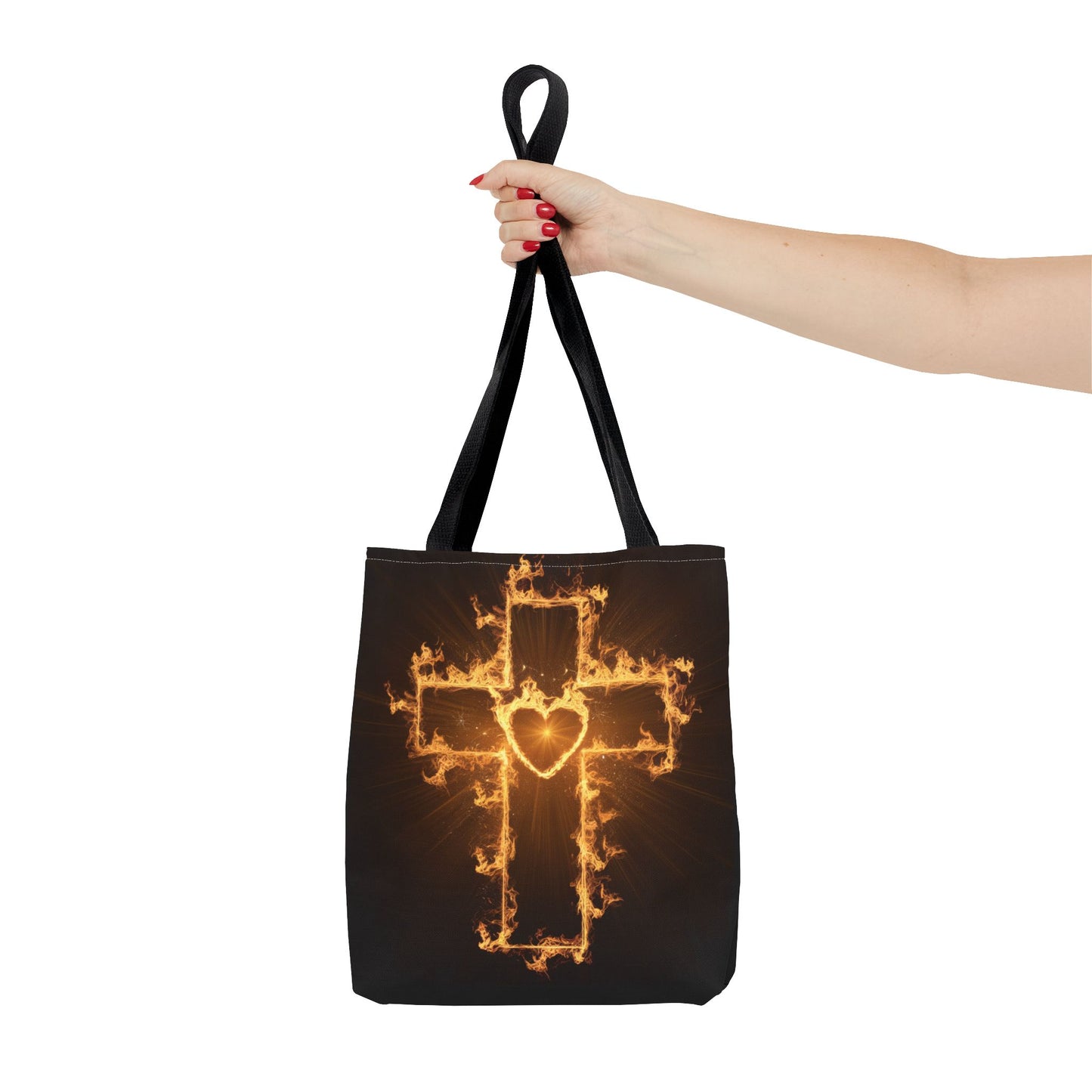 Stylish Flame Cross Tote Bag - Faith-Inspired Fashion