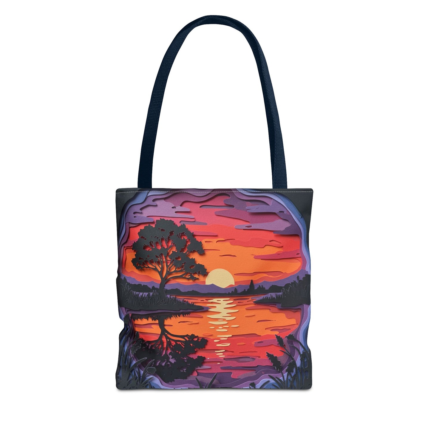 Sunset Landscape Canvas Tote Bag – Paper‑Art Inspired Nature Scene Tote – Colorful Sunset Market Tote, Eco Reusable Beach Bag, Vibrant Gift for Her