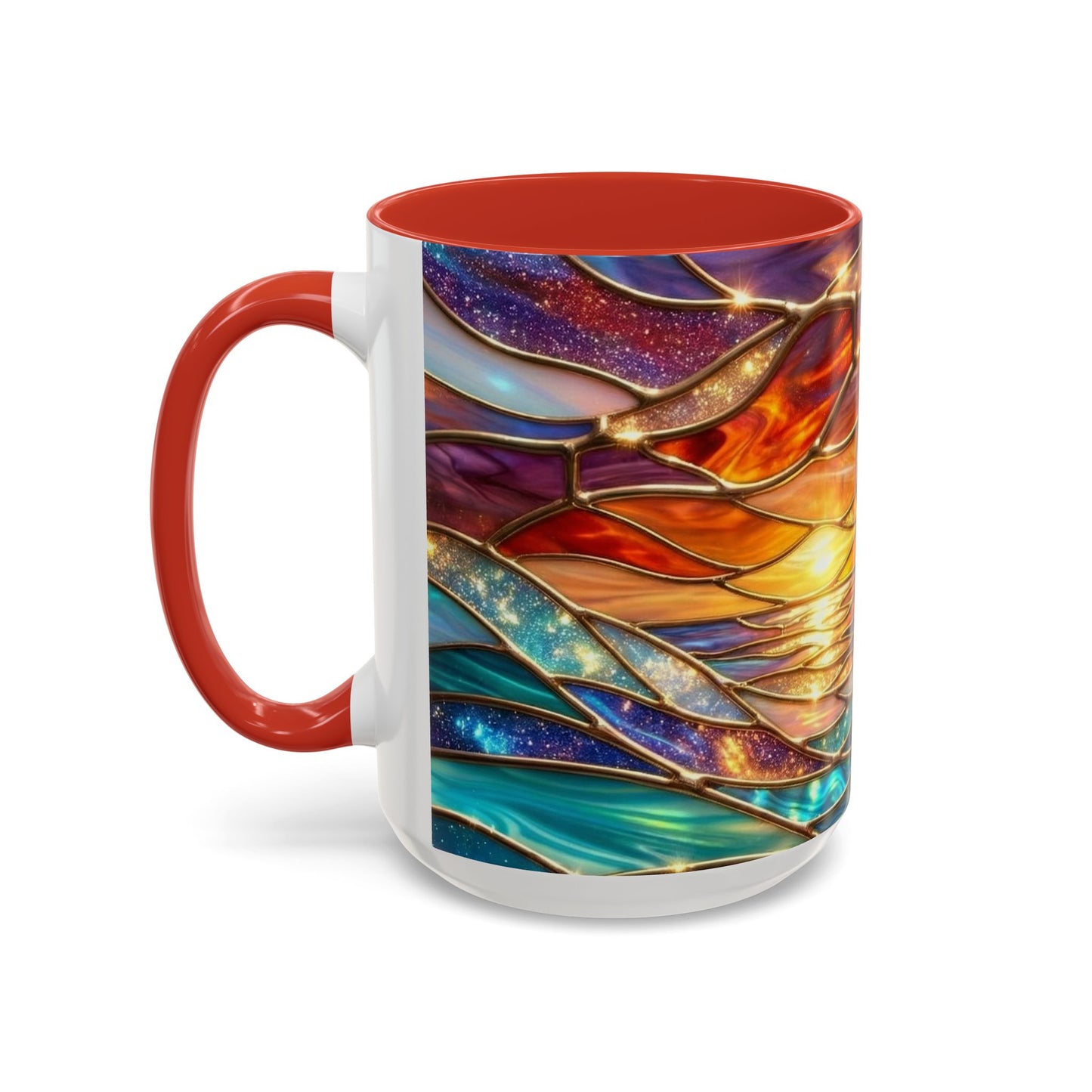 Stained Glass Wave Mug, Cosmic Ocean Coffee Cup, Celestial Sunrise Tea Mug, Surfer Beach Decor Gift, Starry Sea Art, Ocean Lover Cup