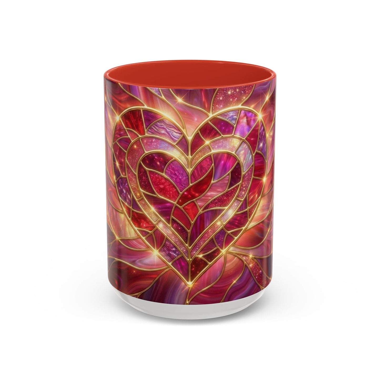 Stained Glass Heart Mug, Valentine Coffee Mug, Romantic Love Mug, Pink Red Ceramic Cup, Gift For Her, Anniversary Gift Mug