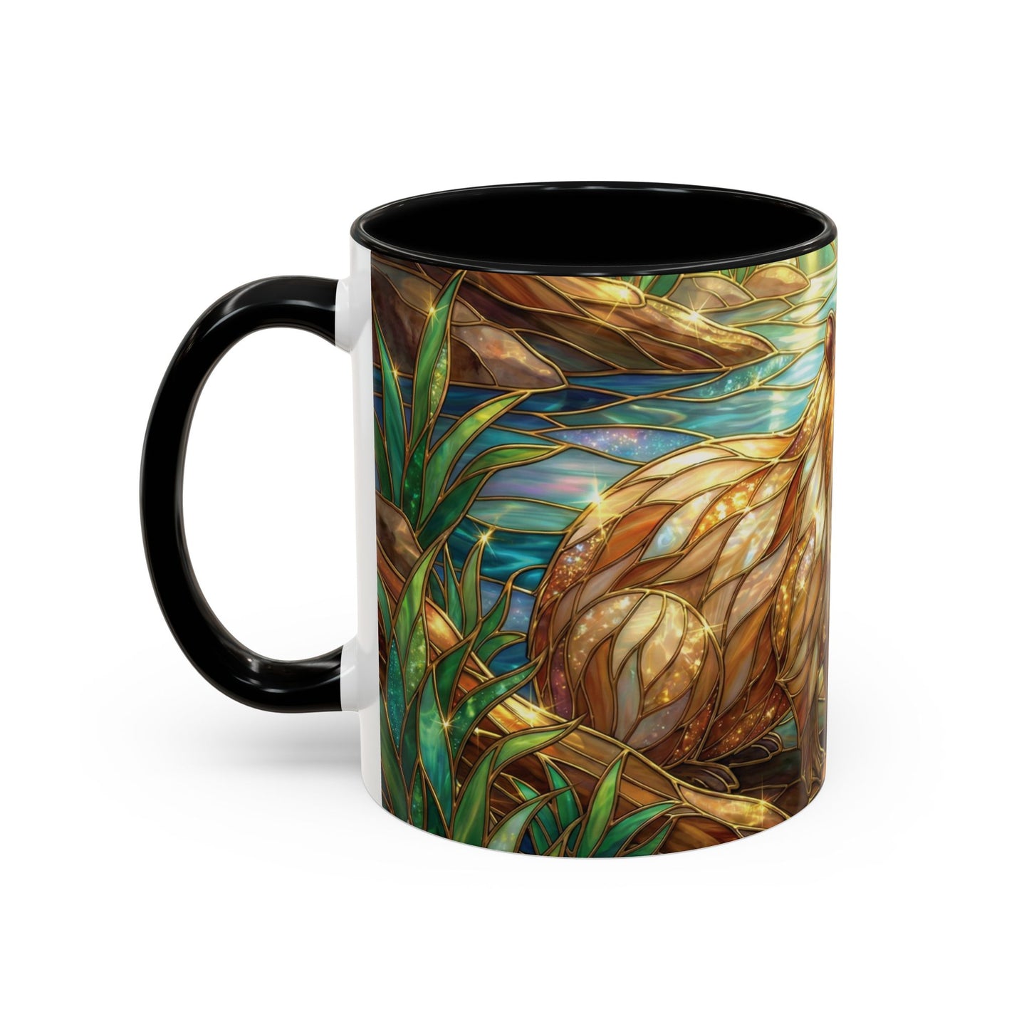 Capybara Coffee Mug, Stained Glass Capybara Mug, Cute Animal Art Mug, Nature Lover Gift, Unique Ceramic Coffee Cup, 11oz 15oz Wildlife Mug