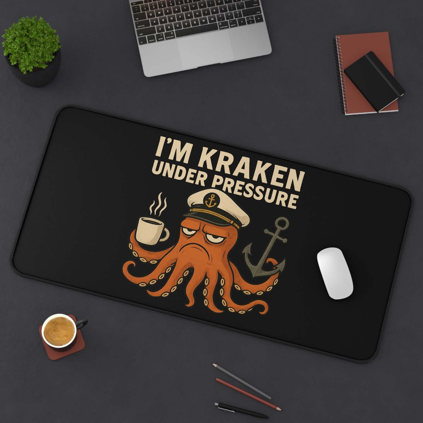 Desk Mat - Octopus 'I'm Kraken Under Pressure' Nautical Mouse Pad Ocean Themed Mat Beach Decor
