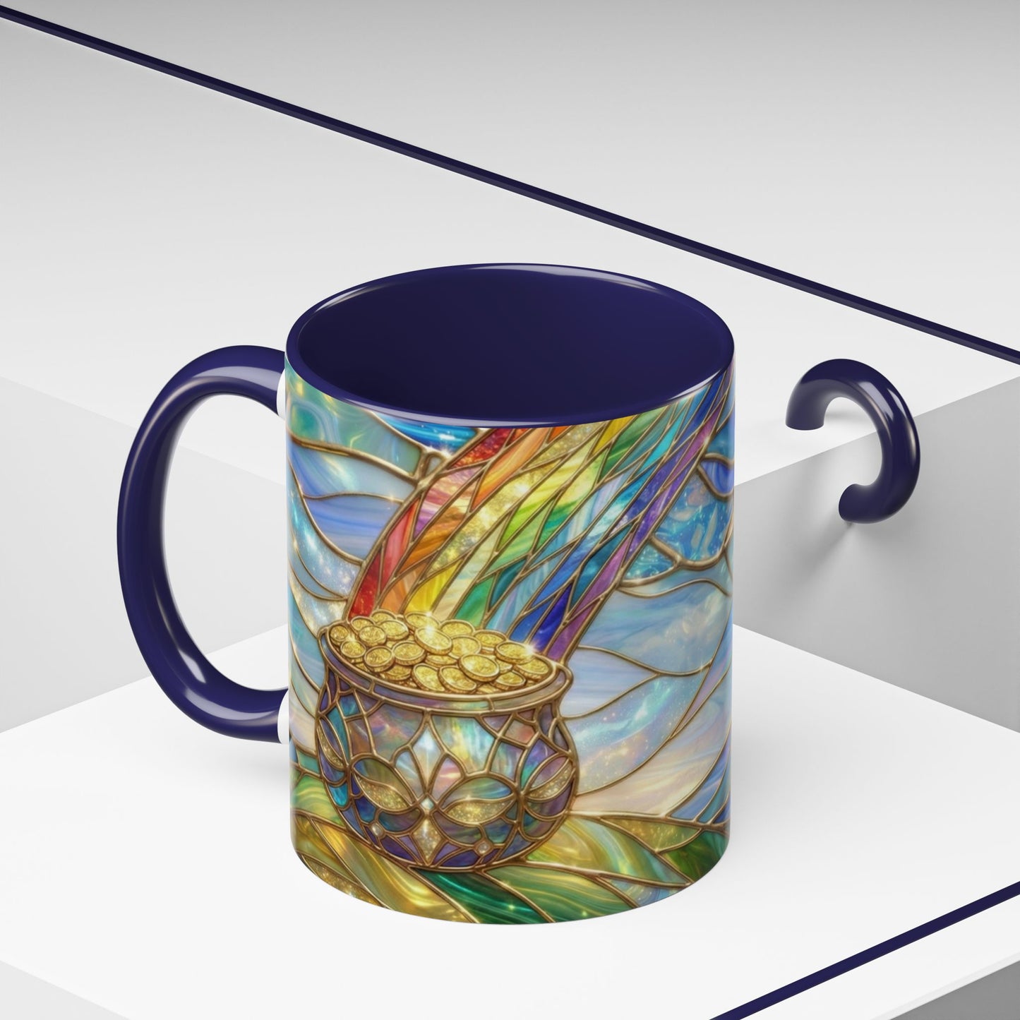 Stained Glass Rainbow Mug, Pot Of Gold Coffee Cup, St Patricks Day Gift, Magical Fantasy Tea Cup, Lucky Irish Leprechaun, Colorful Art