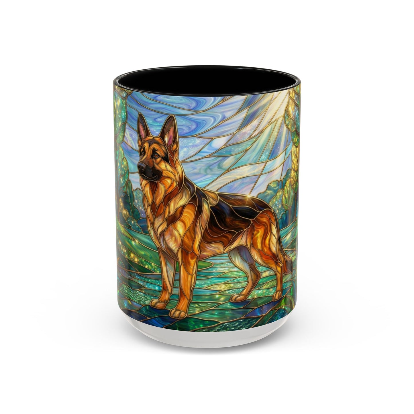 Stained Glass German Shepherd Mug, Dog Lover Coffee Mug, German Shepherd Art Cup, Pet Memorial Gift, Colorful Dog Mug, Nature Art Mug