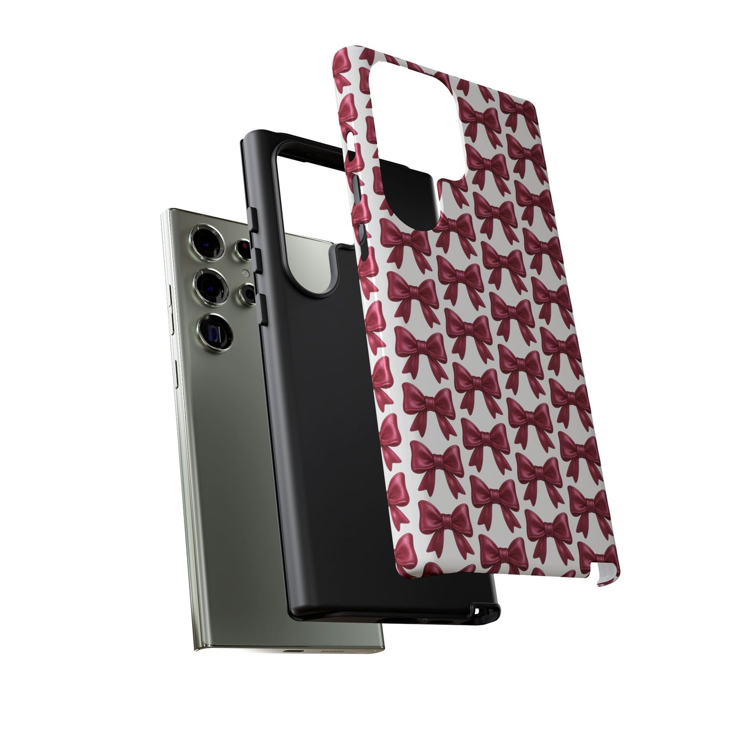 Coquette Samsung Case - Burgundy Bow Pattern Phone Cover, Girly Soft Aesthetic Gift, Cute Galaxy Case for Her