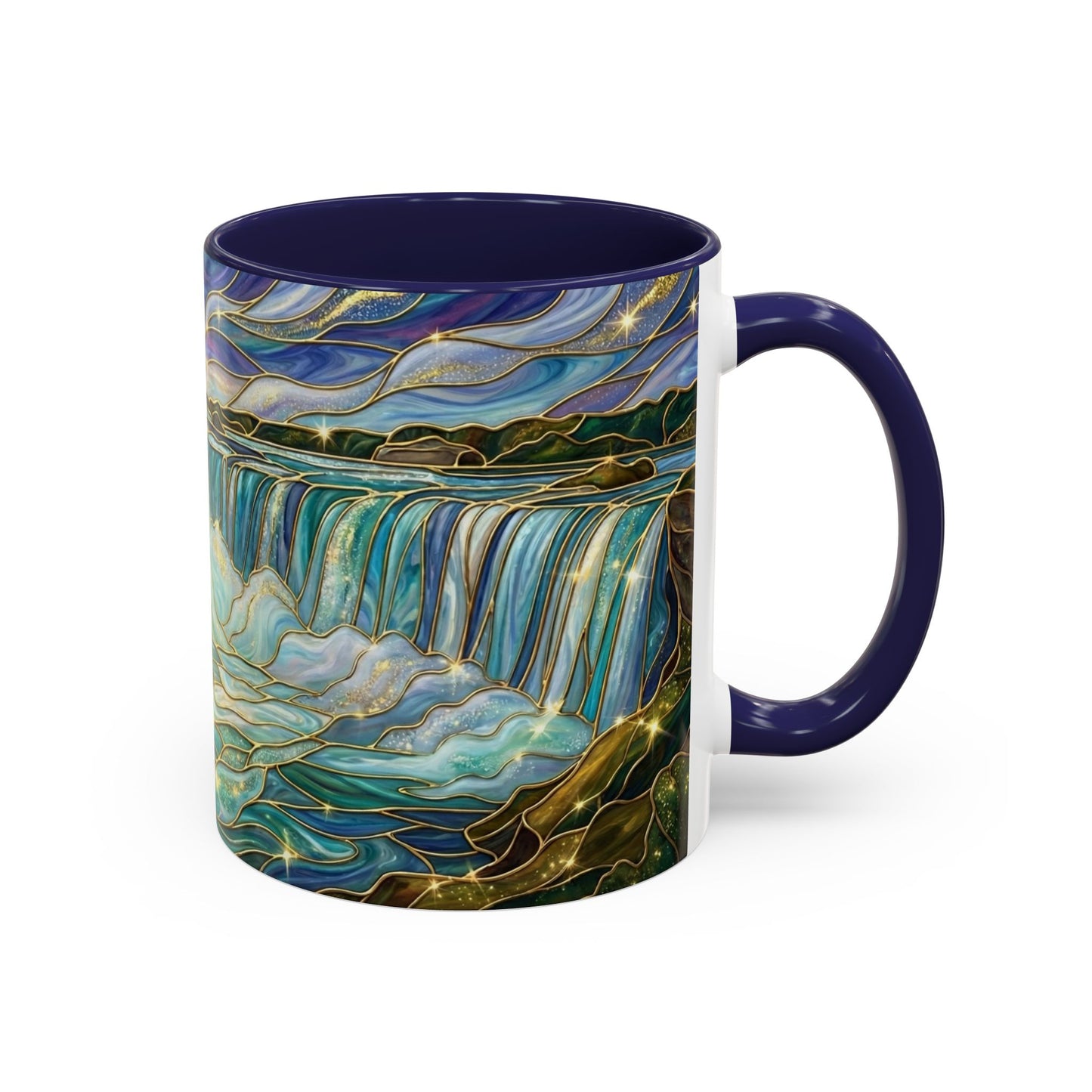 Faux Stained Glass Niagara Falls Mug, Waterfall Coffee Cup, Canada Souvenir Gift, Upstate New York Travel Memento, Nature Lover Tea Cup