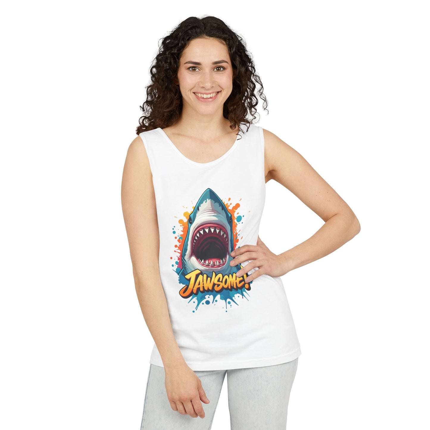 Jawsome Shark Graphic Tank Top | Funny Retro 90s-Style Shark Tee for Men and Women | Bold Ocean Print, Humor Gift, Summer Trending