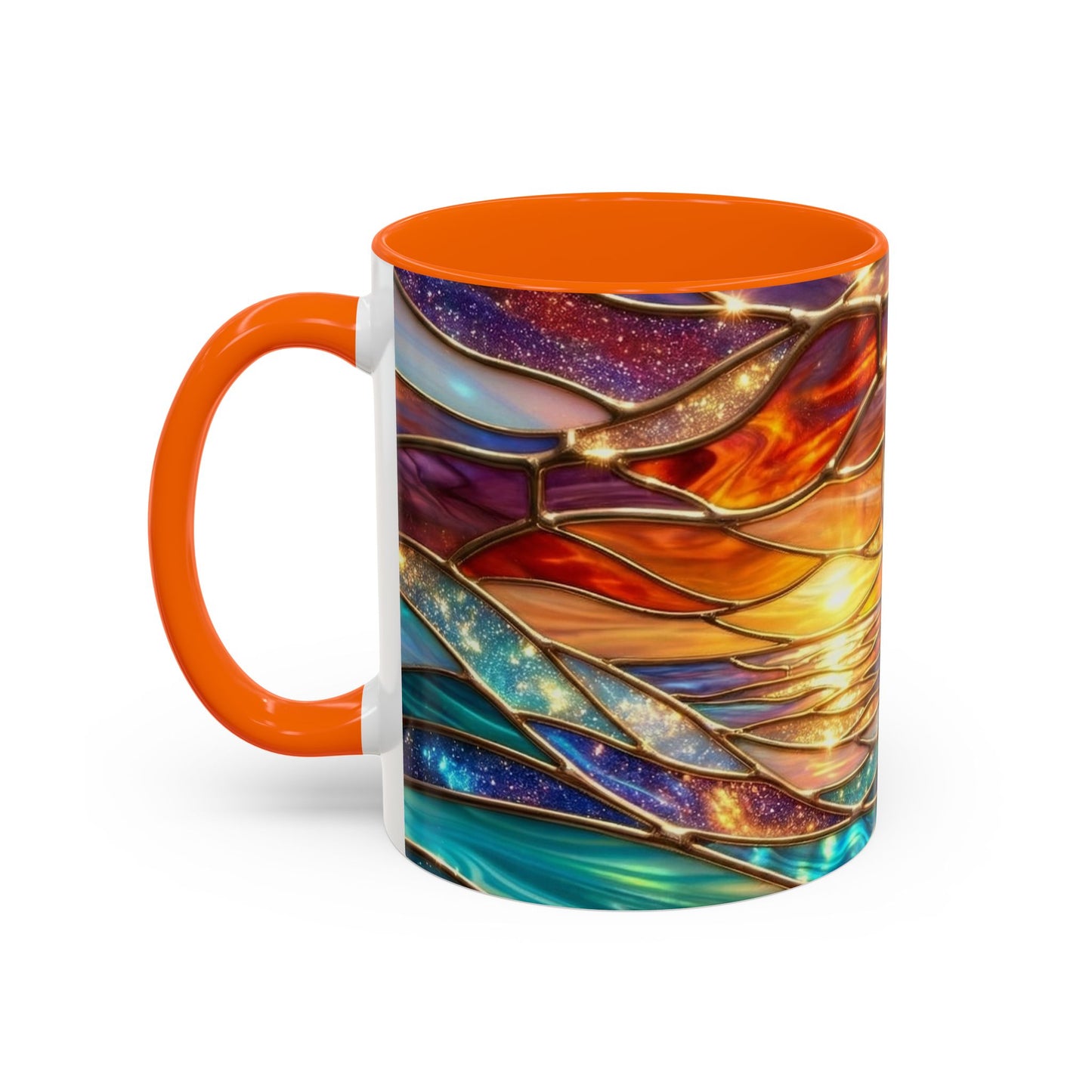 Stained Glass Wave Mug, Cosmic Ocean Coffee Cup, Celestial Sunrise Tea Mug, Surfer Beach Decor Gift, Starry Sea Art, Ocean Lover Cup