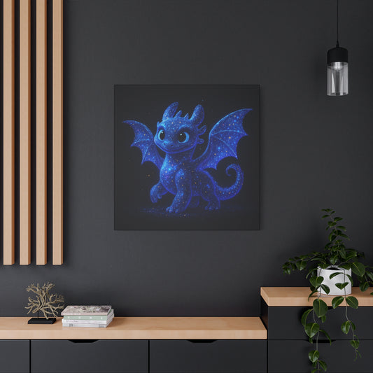Galaxy Baby Dragon Wall Art | Cute Fantasy Dragon Canvas Print | Starry Night Nursery Decor | Whimsical Creature Room Artwork