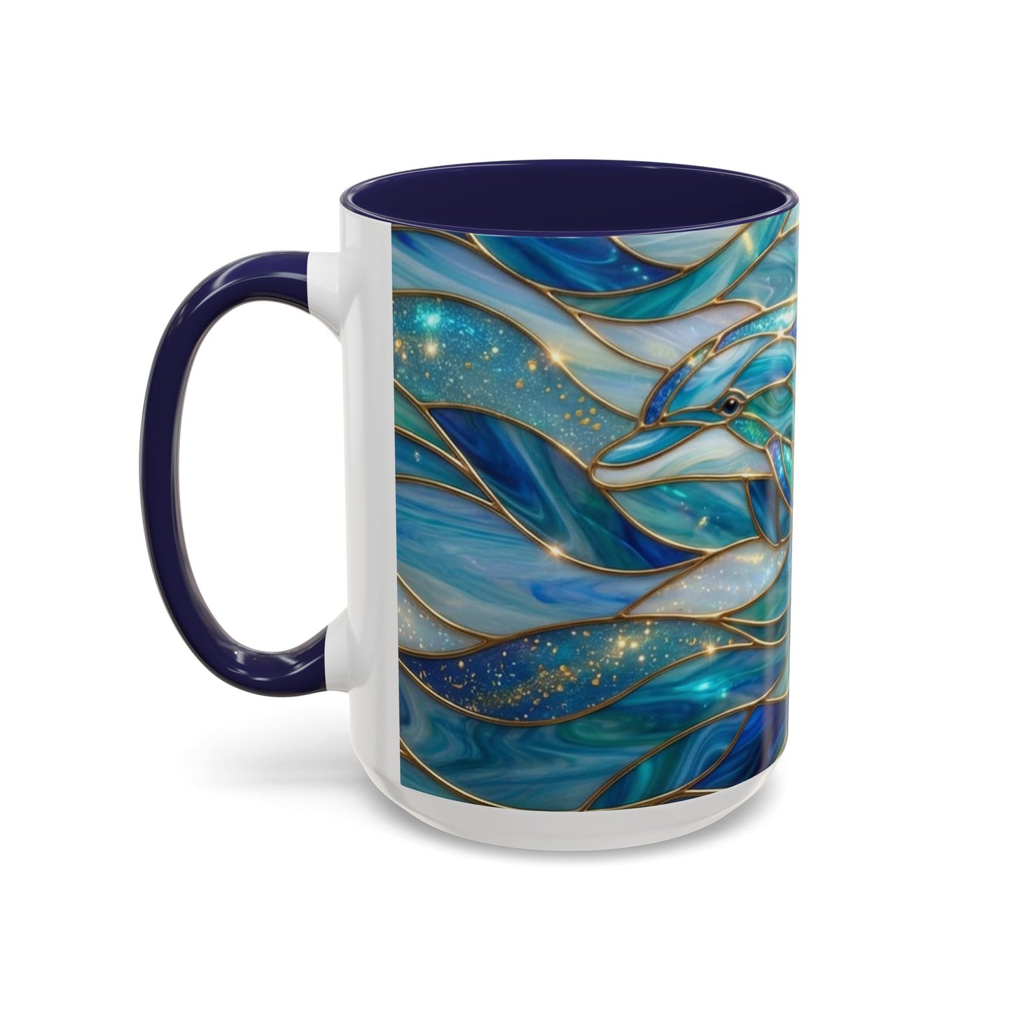 Stained Glass Dolphin Mug, Dolphin Coffee Cup, Ocean Art Mug, Sea Life Gift, Nautical Decor Mug, Coastal Dolphin Lover Gift