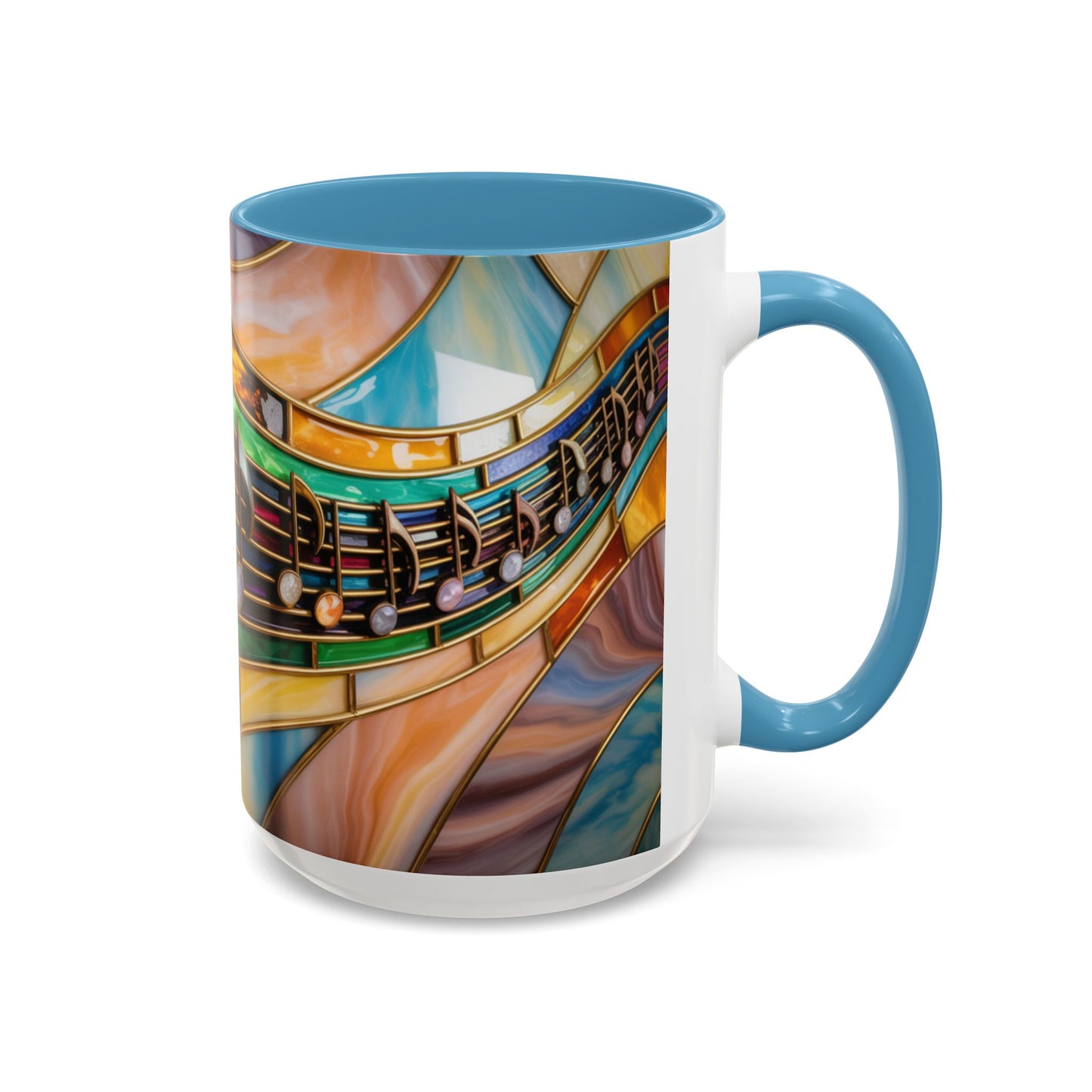 Stained glass music mug, musical notes coffee cup, colorful musician gift mug, music lover present, treble clef art mug, music teacher gift
