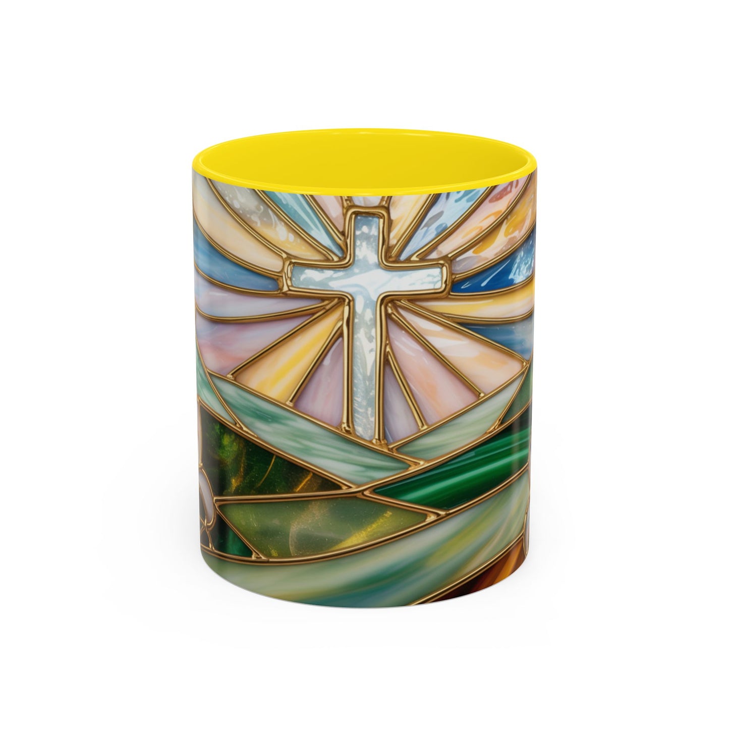 Stained Glass Cross Christian Mug • Inspirational Religious Coffee Cup • Colorful Faith Gift • Bible Verse Style Art • 11oz & 15oz
