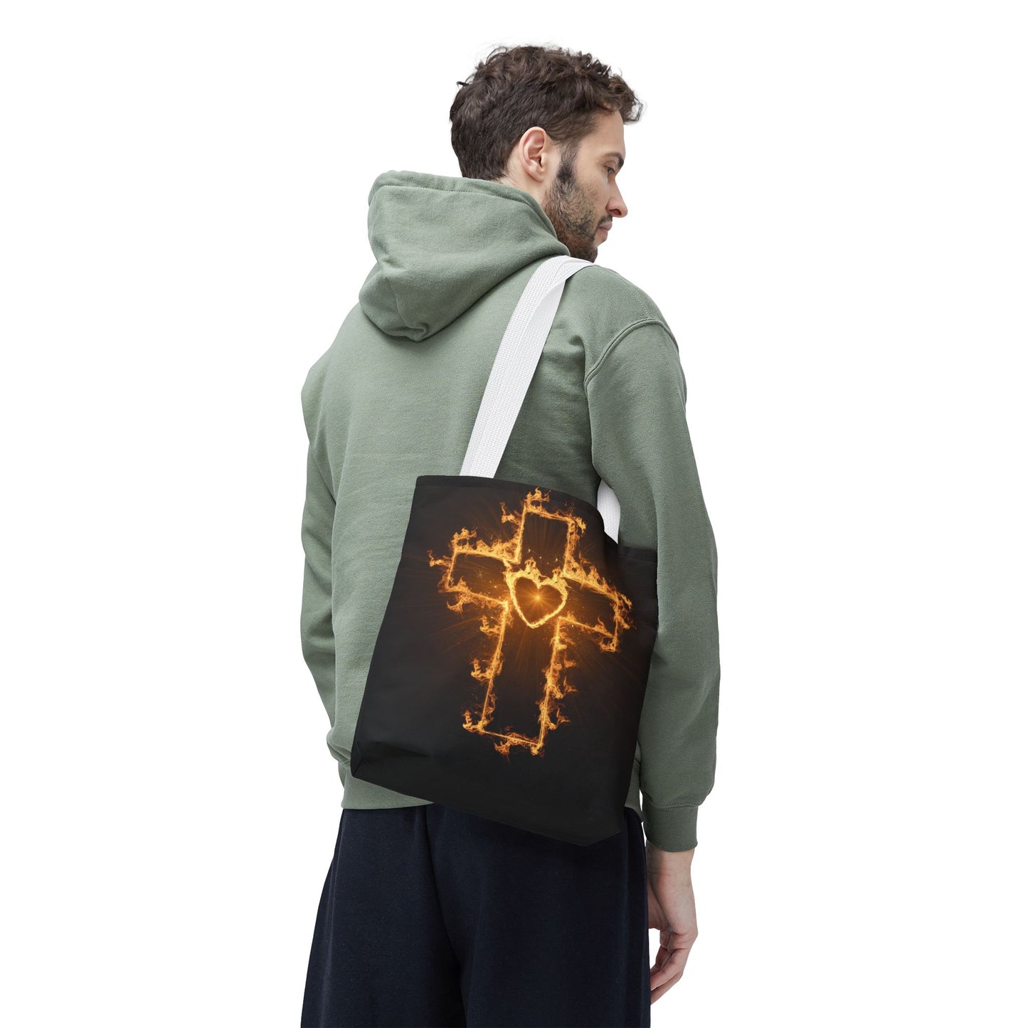 Stylish Flame Cross Tote Bag - Faith-Inspired Fashion