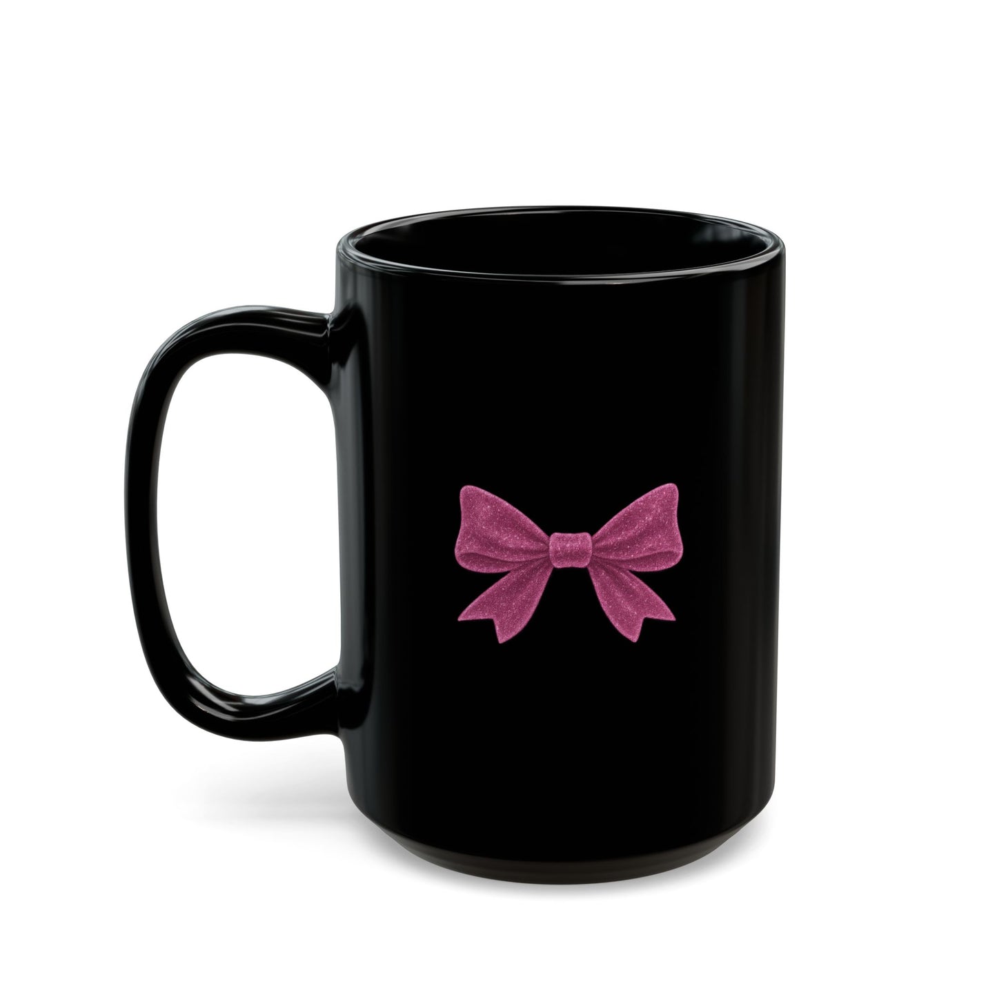 Black Mug with Pink Bow – Aesthetic Coffee Mug for Women | Cute Girly Gift, Desk Accessory, Kawaii Style Cup for Coworkers & Friends