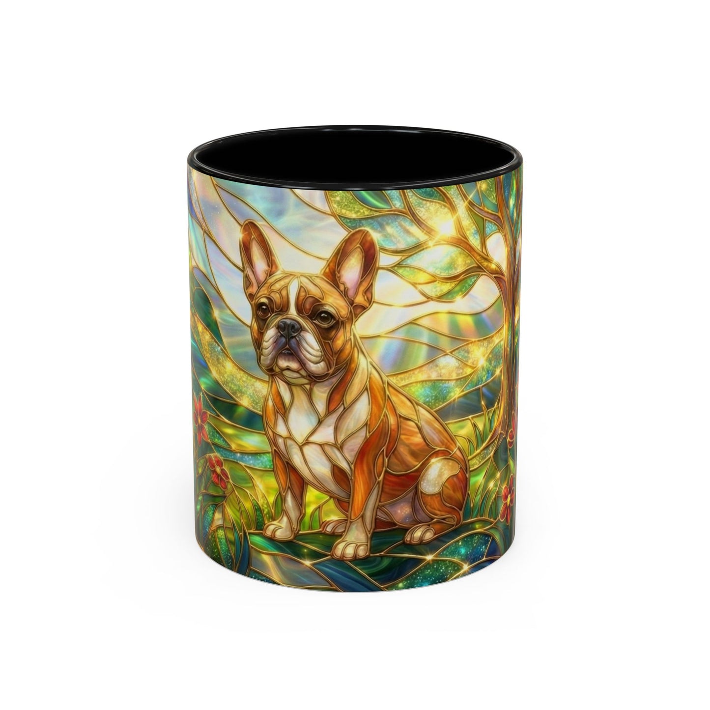 Stained Glass French Bulldog Mug, Frenchie Dog Coffee Mug, Dog Lover Gift Cup, Colorful Art Nouveau Dog Mug, Pet Lover Gift