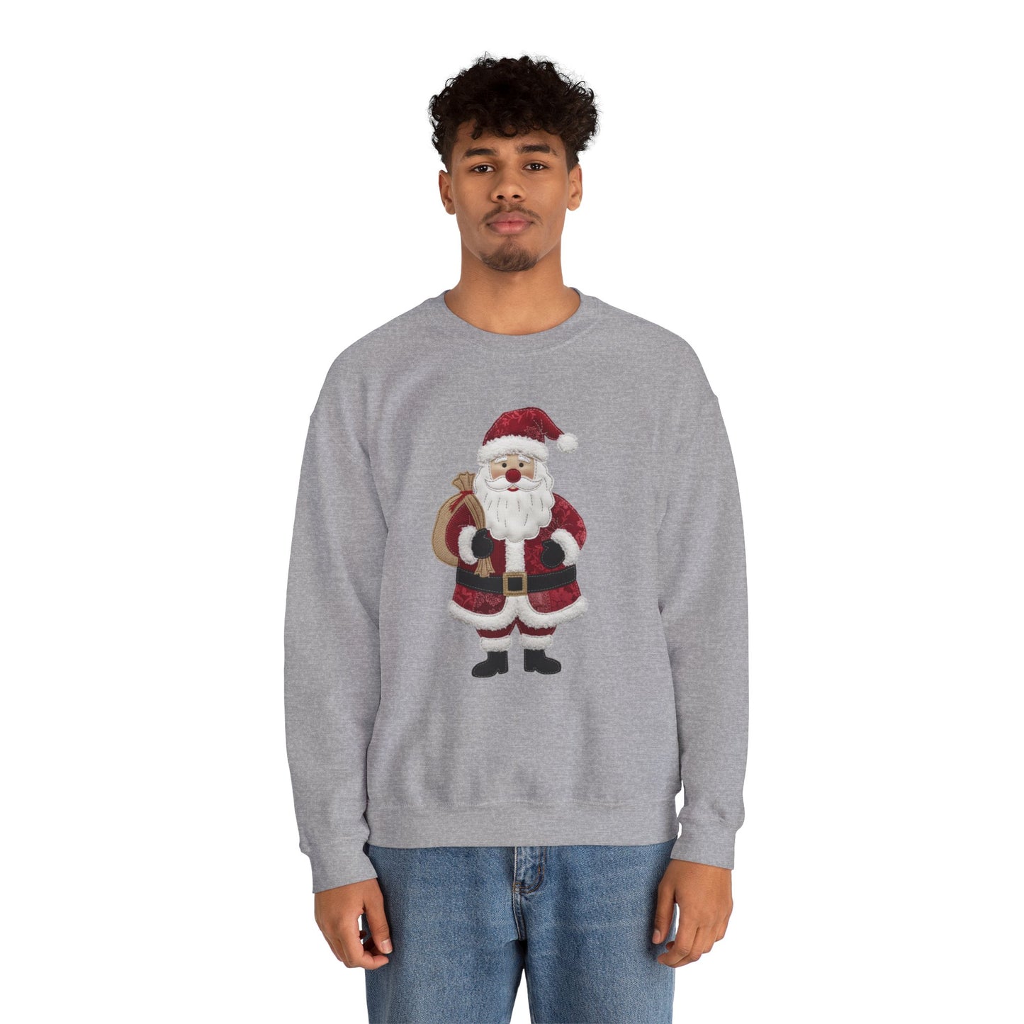 Faux patchwork Santa sweatshirt, Christmas Santa crewneck, cozy holiday sweater, vintage Santa pullover, festive winter sweatshirt, Xmas gift