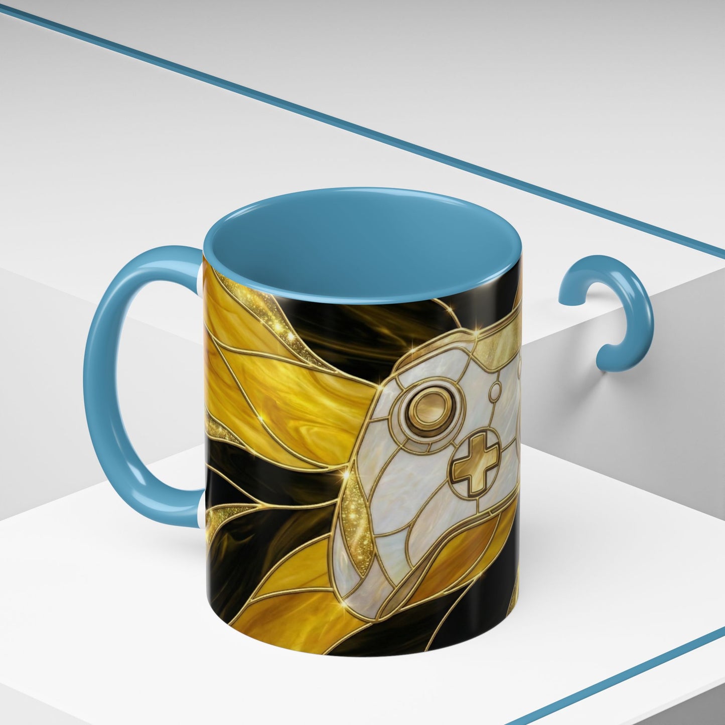 Stained Glass Gamer Mug, Gold Controller Coffee Cup, Video Game Gifts for Him, Gamer Boyfriend Gift, Teen Boy Gaming Mug, Desk Decor