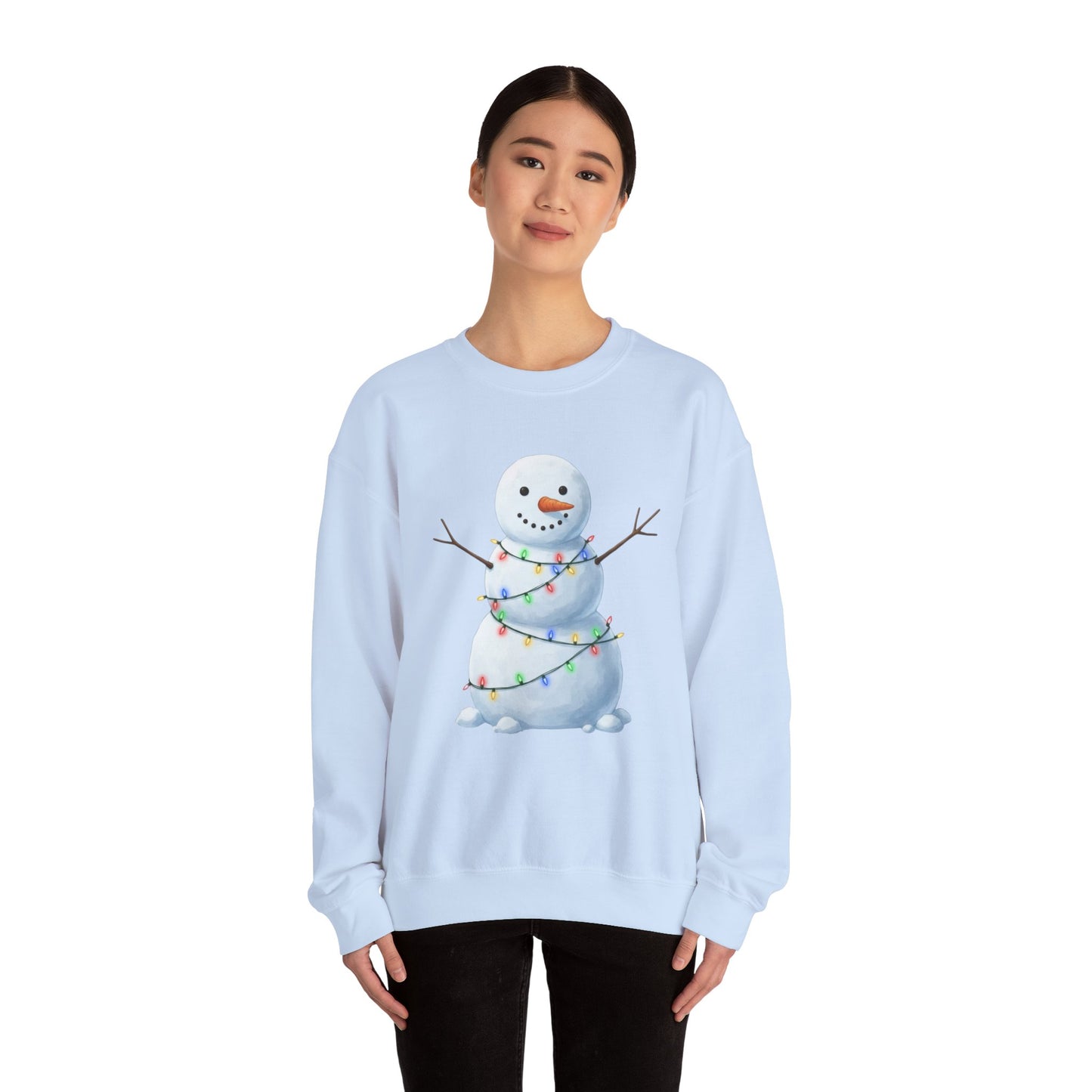 Cute Snowman Christmas Sweatshirt, Holiday Snowman Lights Sweater, Winter Snowman Crewneck, Cozy Christmas Gift, Festive Holiday Shirt