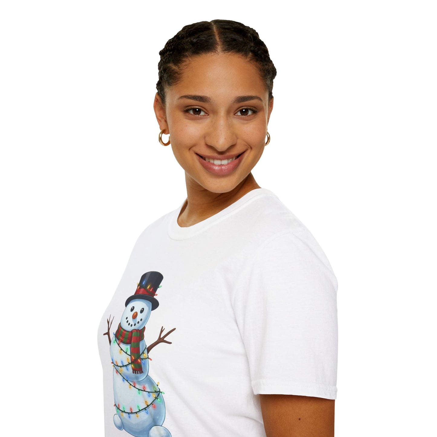 Cute Snowman Christmas Shirt, Snowman Wrapped in Christmas Lights Tee, Holiday Winter Snowman Top Hat Shirt, Funny Cozy Christmas T Shirt