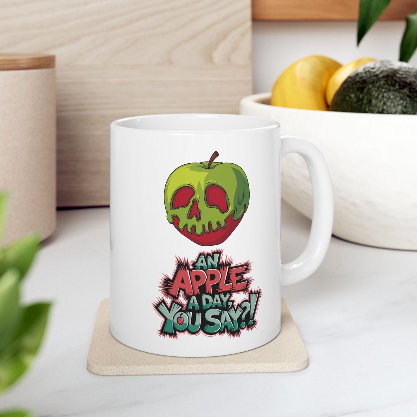 An Apple a Day You Say Mug – Spooky Poison Apple Coffee Cup, Dishwasher Safe Ceramic, Funny Gothic Halloween Gift for Horror & Dark Humor Fans