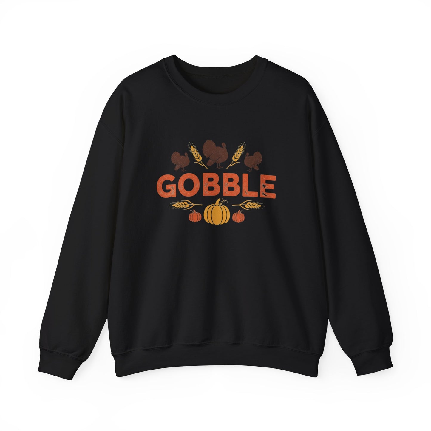 Gobble Turkey Sweatshirt, Thanksgiving Pumpkin Crewneck, Autumn Wheat & Turkey Graphic Pullover, Cozy Fall Family Turkey Day Shirt