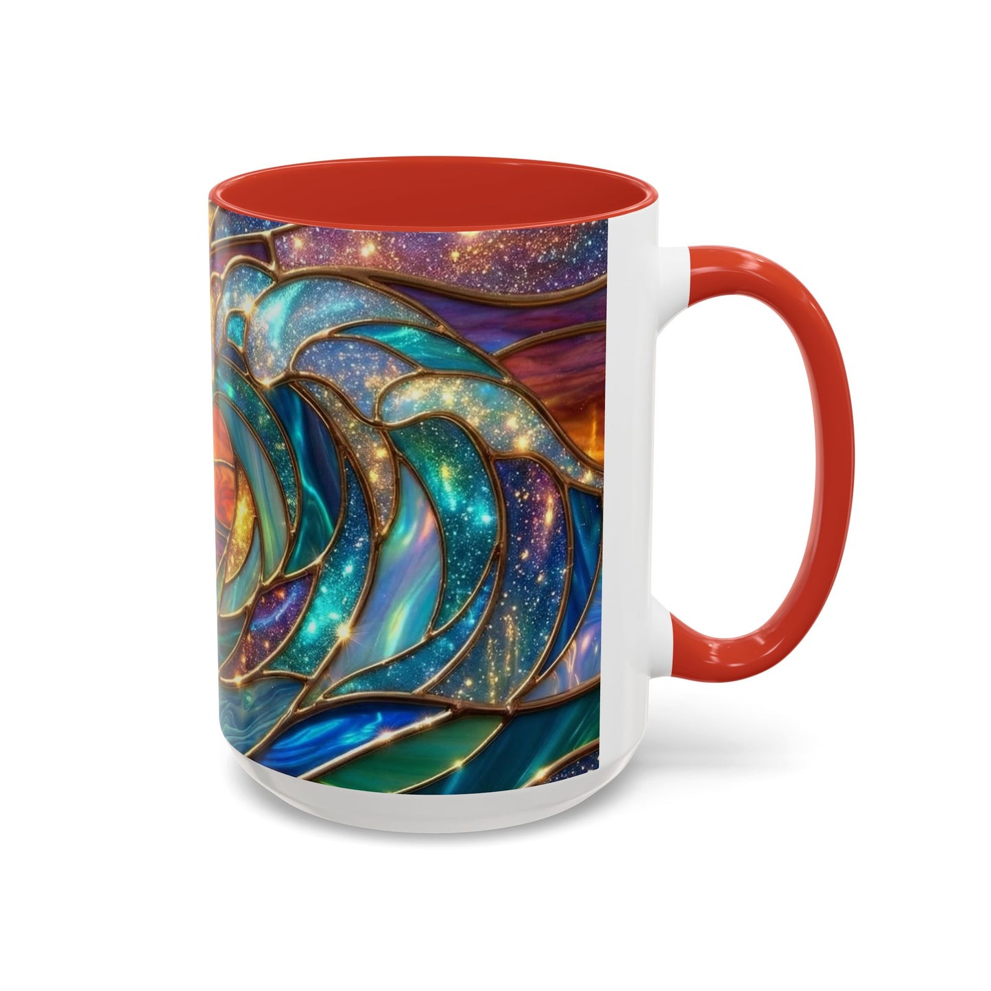 Stained Glass Wave Mug, Cosmic Ocean Coffee Cup, Celestial Sunrise Tea Mug, Surfer Beach Decor Gift, Starry Sea Art, Ocean Lover Cup
