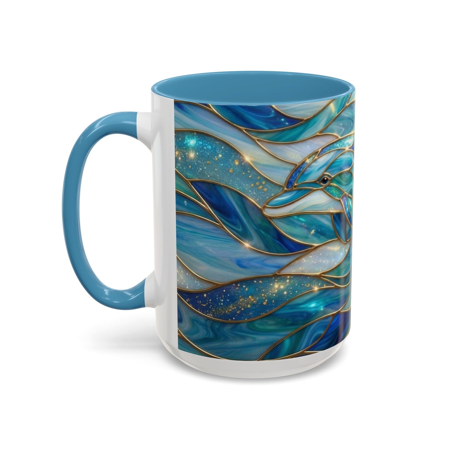 Stained Glass Dolphin Mug, Dolphin Coffee Cup, Ocean Art Mug, Sea Life Gift, Nautical Decor Mug, Coastal Dolphin Lover Gift