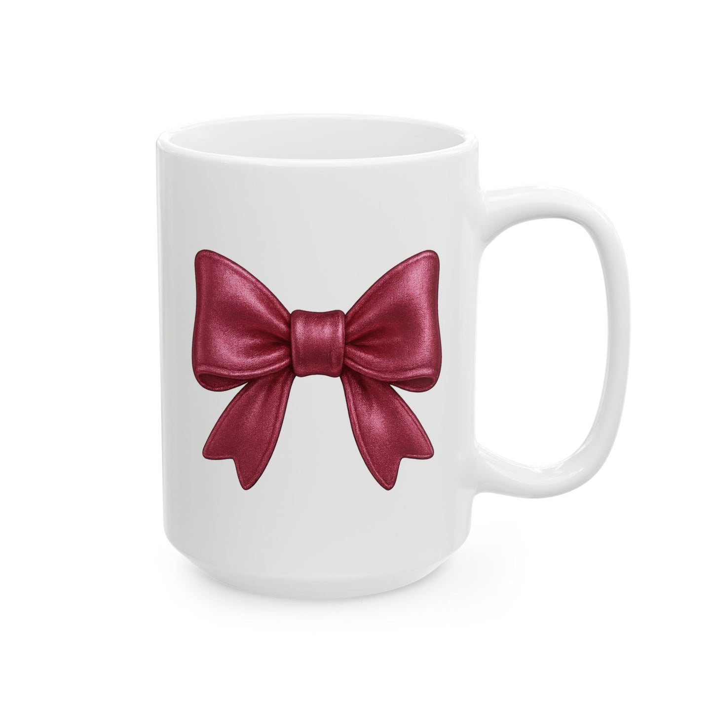 Pink Metallic Bow Mug - Cute Girly Coffee Cup | Glossy Ribbon Design | Gift for Her | Aesthetic Desk Mug | Feminine Ceramic Tea Mug