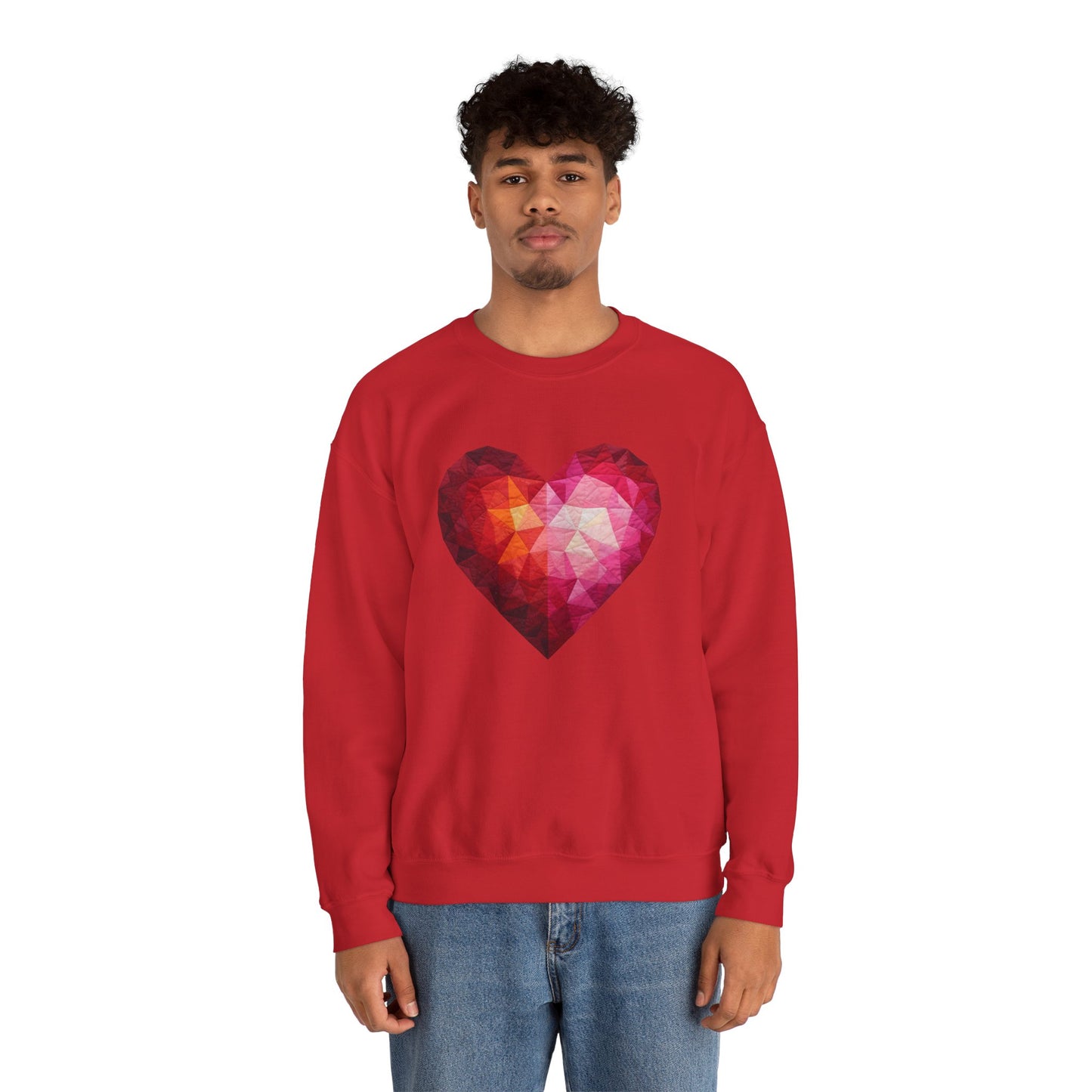 Faux Patchwork Heart Sweatshirt, Geometric Heart Sweater, Cute Valentines Sweatshirt, Cozy Pink Heart Crewneck, Winter Heart Pullover