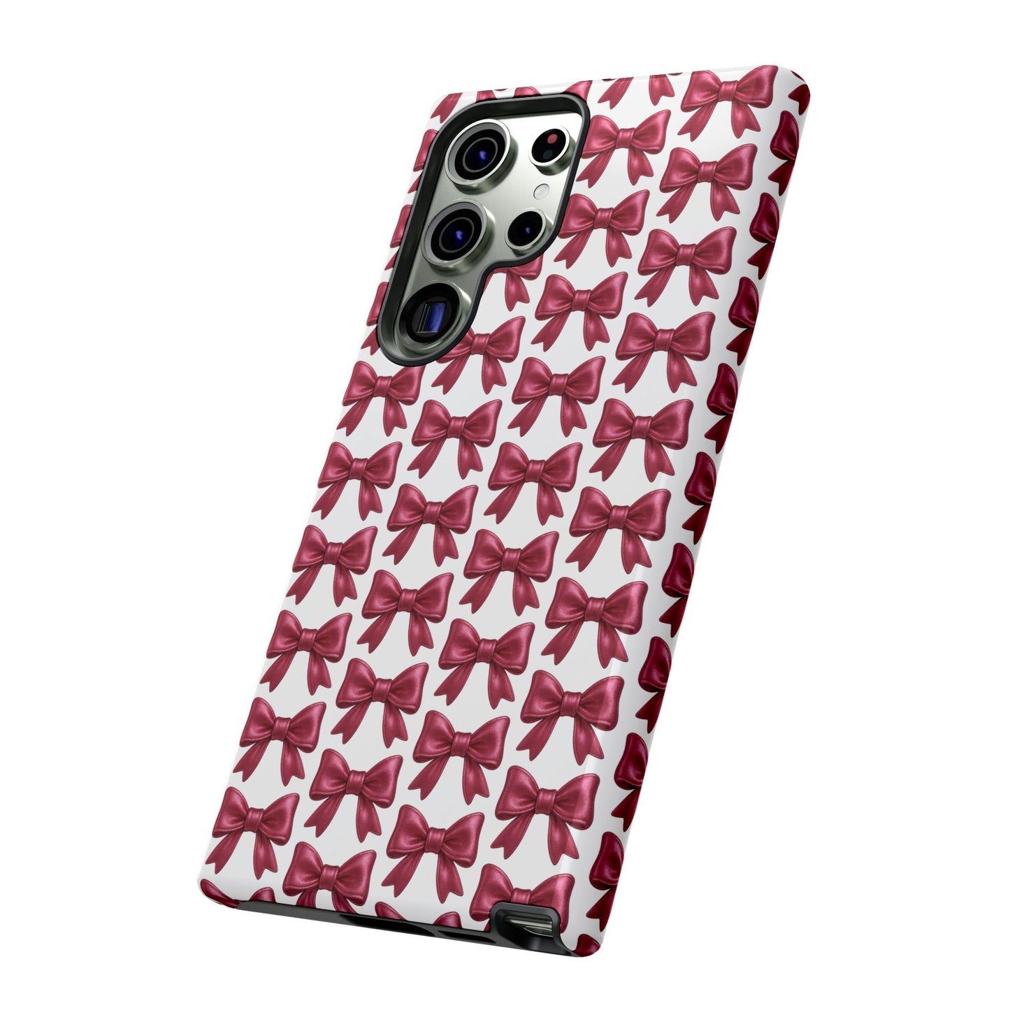 Coquette Samsung Case - Burgundy Bow Pattern Phone Cover, Girly Soft Aesthetic Gift, Cute Galaxy Case for Her