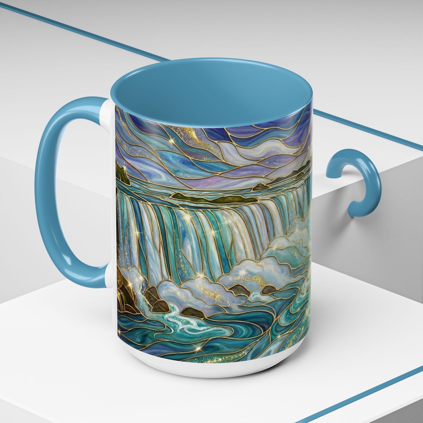 Faux Stained Glass Niagara Falls Mug, Waterfall Coffee Cup, Canada Souvenir Gift, Upstate New York Travel Memento, Nature Lover Tea Cup