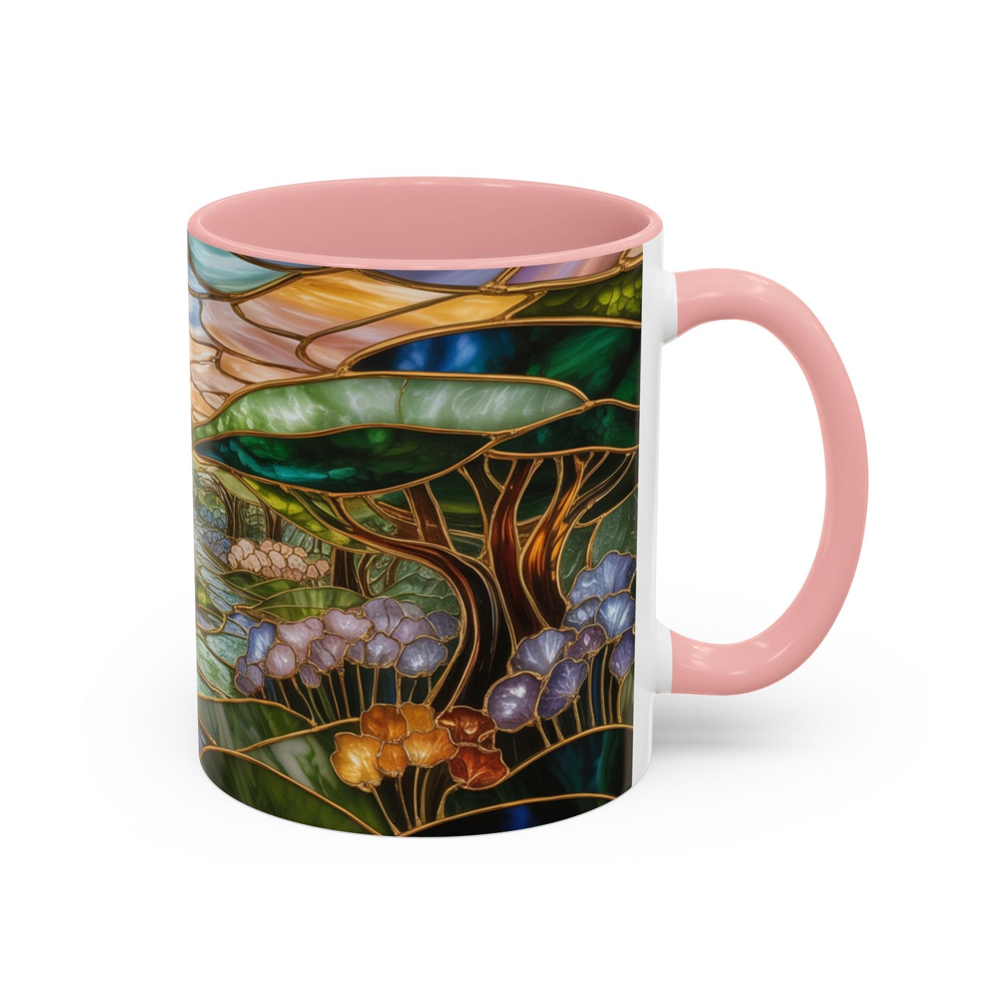 Stained Glass Woodland Forest Mug, Tree & Flowers Coffee Cup, Nature Lover Gift, Artistic Woodland Art Mug, Rustic Home Decor Mug