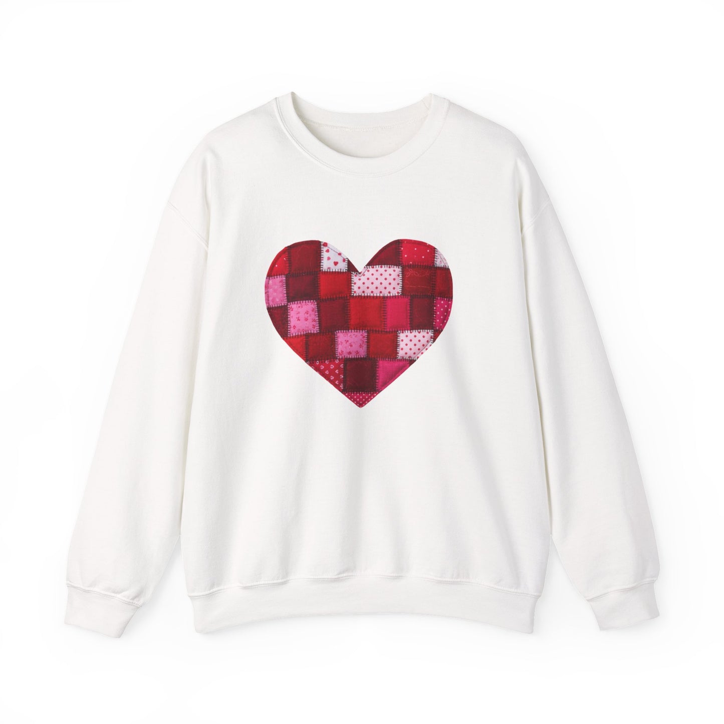 Faux Patchwork Heart Sweatshirt, Quilted Look Heart Pullover, Cozy Valentine Crewneck, Handmade Style Sweatshirt, Love Heart Shirt, Valentine Gift