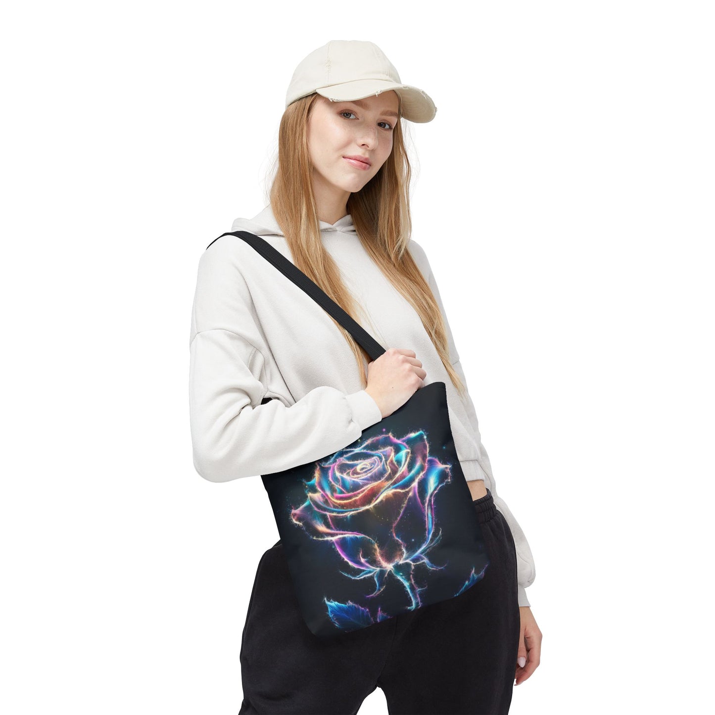 Neon Rose Tote Bag • Electric Floral Art Tote • Neon Glow Rose Canvas Carry-All • Vibrant Statement Floral Tote • Gift for Art Lovers