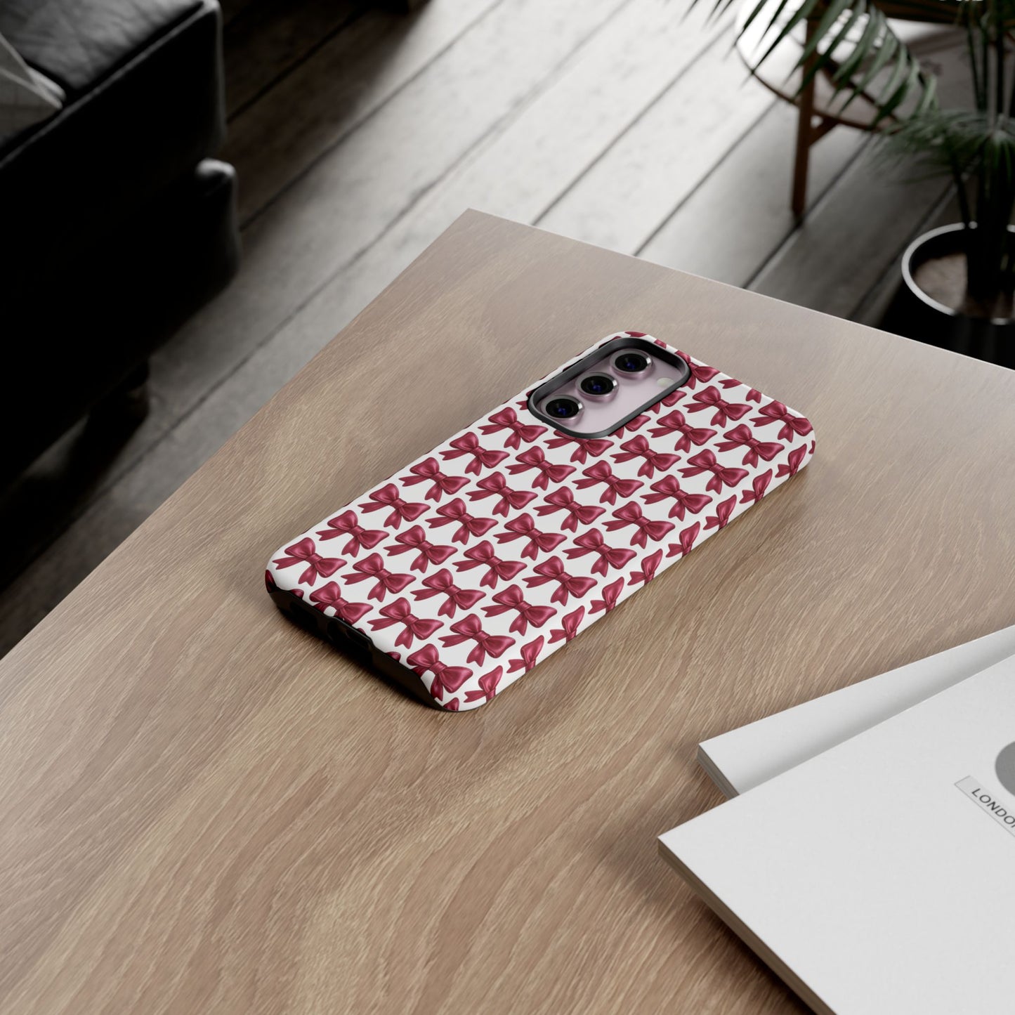 Coquette Samsung Case - Burgundy Bow Pattern Phone Cover, Girly Soft Aesthetic Gift, Cute Galaxy Case for Her