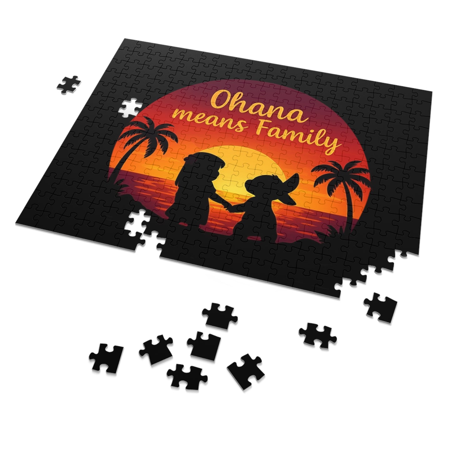 Ohana Means Family Jigsaw Puzzle - Sunset Silhouette, Hawaiian Gift, Family Puzzle, Family Quote Puzzle