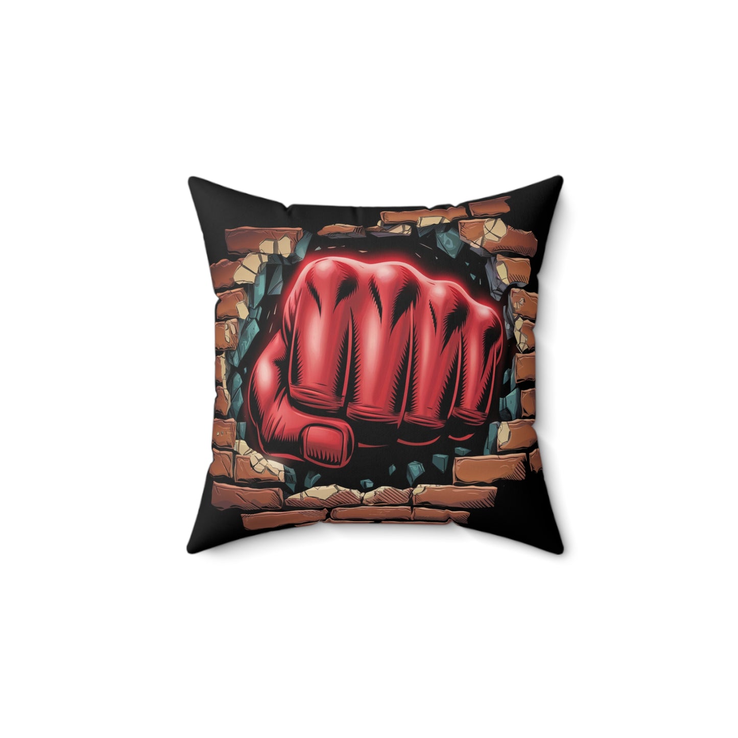 Pillow - Red Fist Smashing Through Brick Wall Design